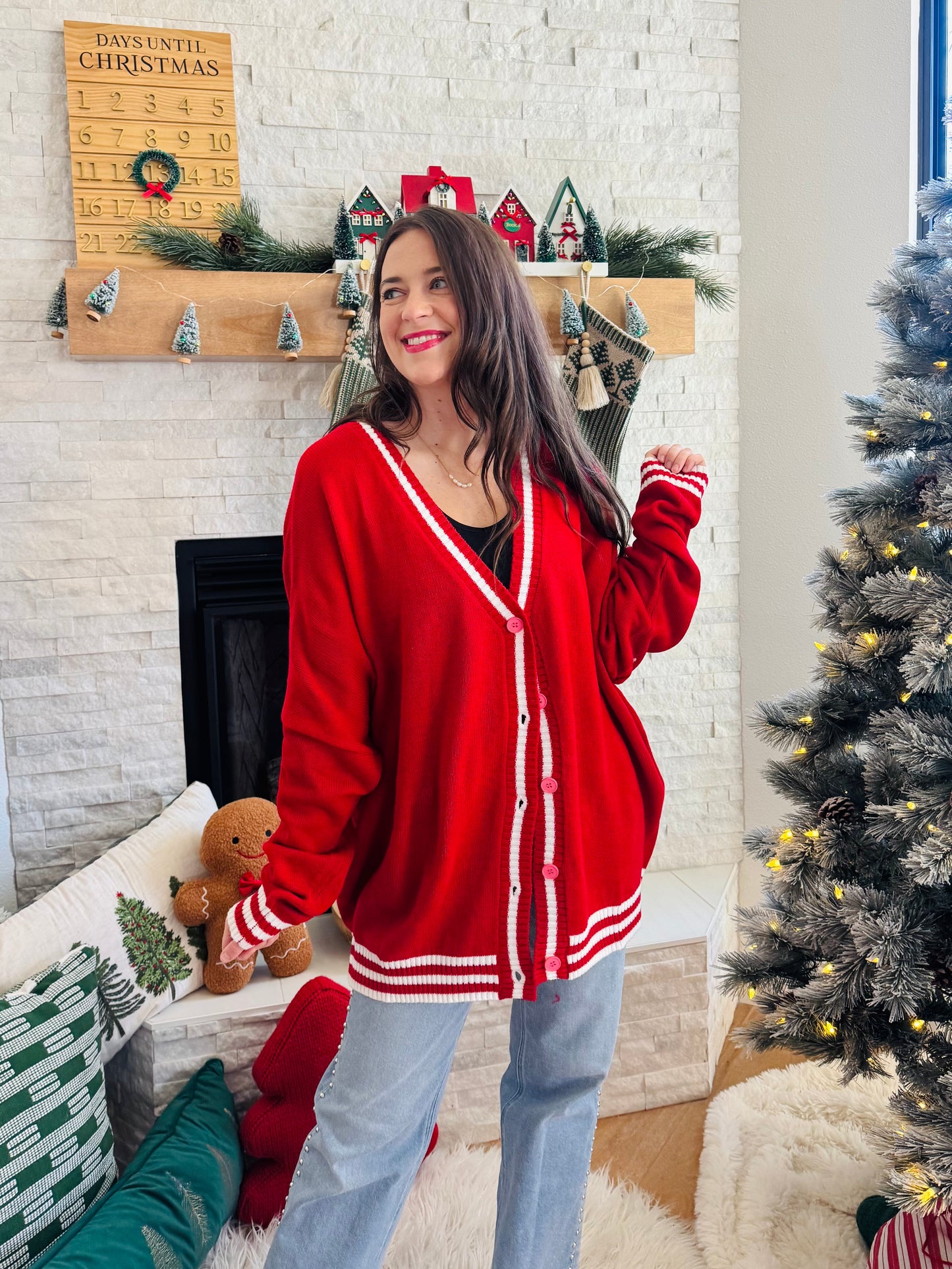 Red Candy Cane Relaxed Cardigan