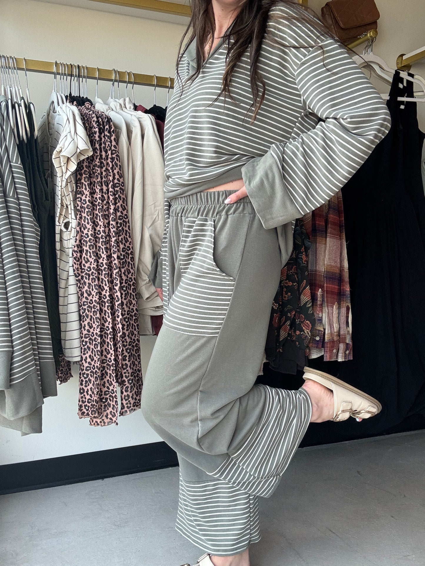Light Olive Stripe Accent Bottoms
