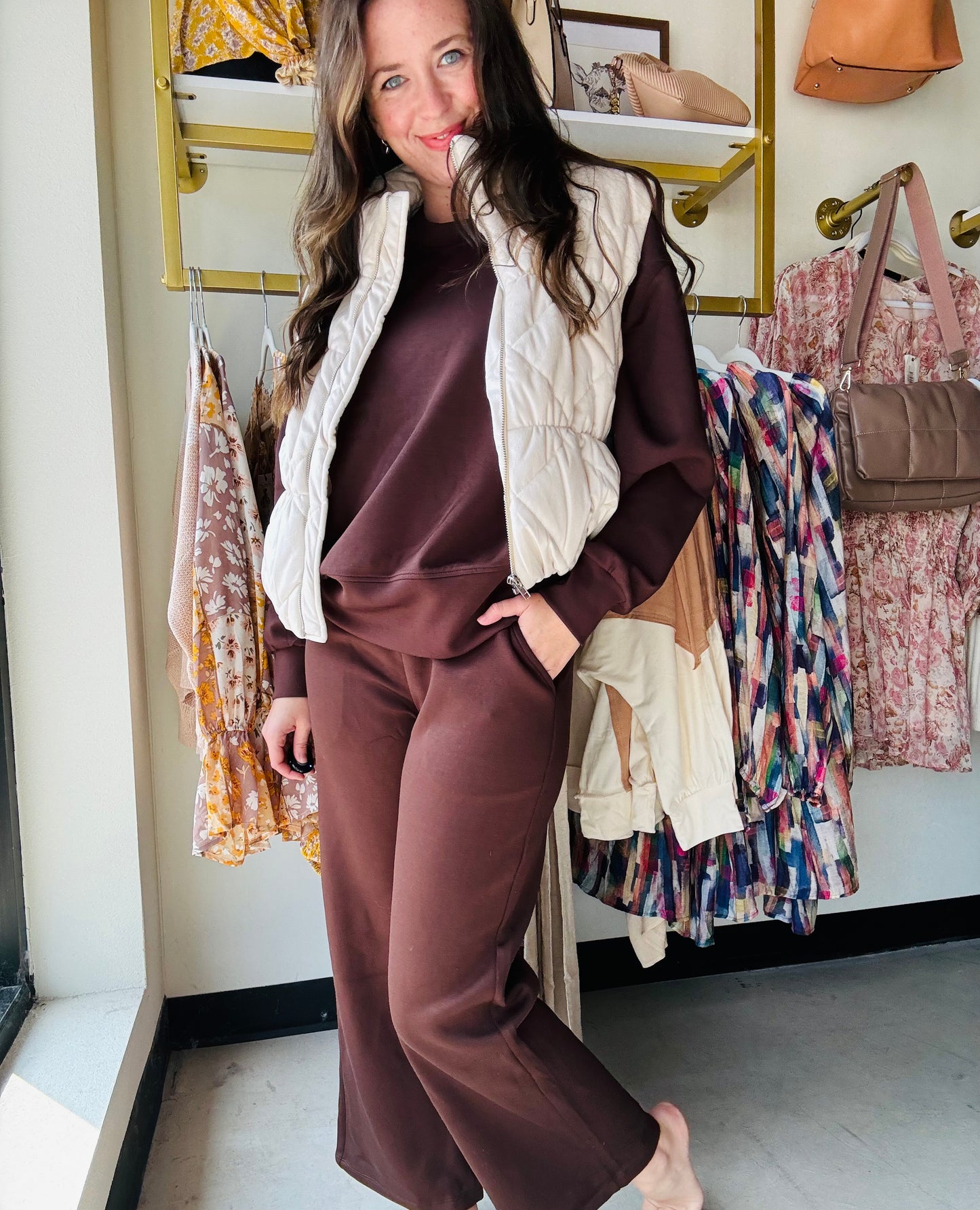 Coffee Cropped Straight Leg Pants