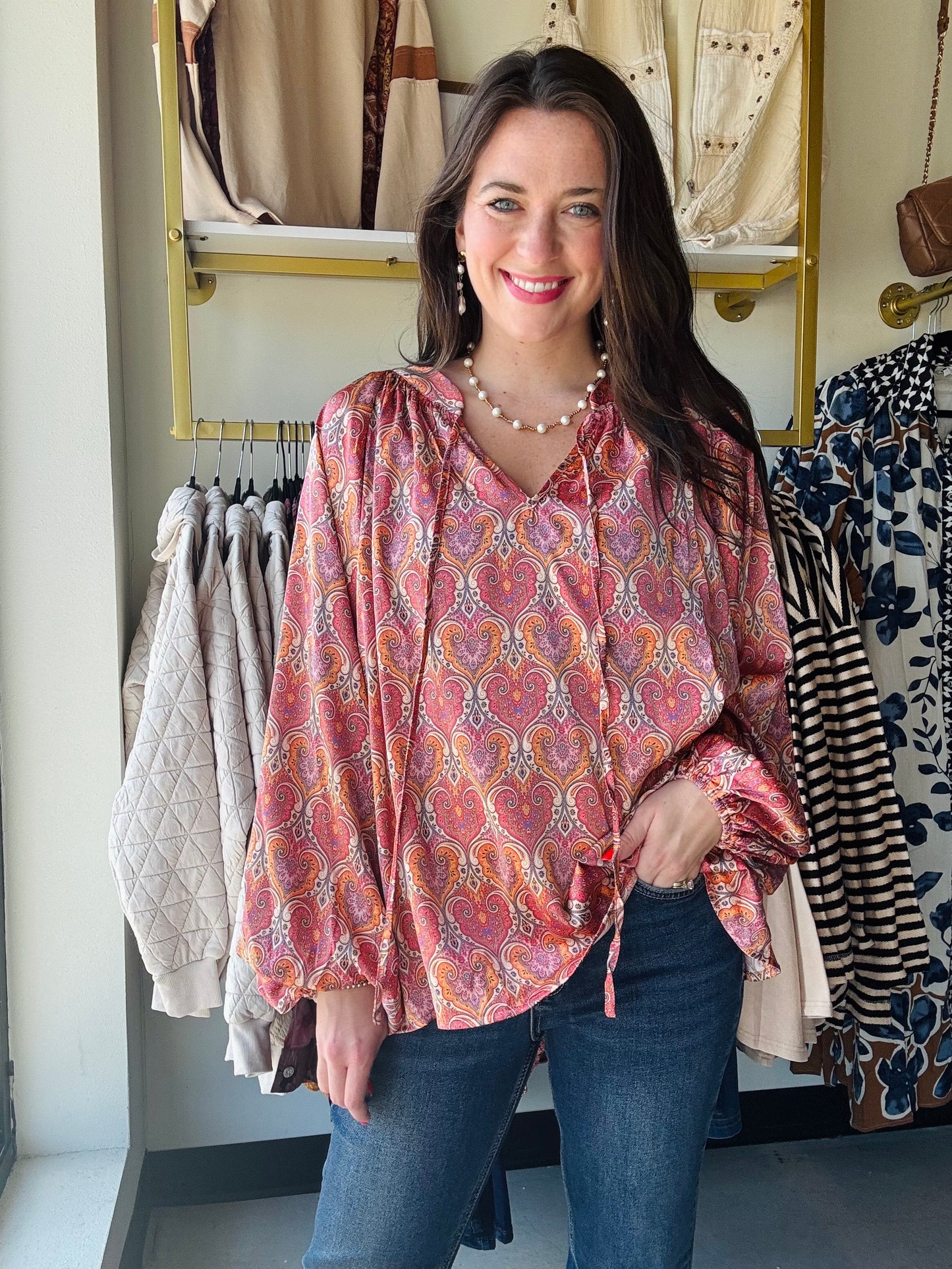 Balloon Sleeve Silky Blouse