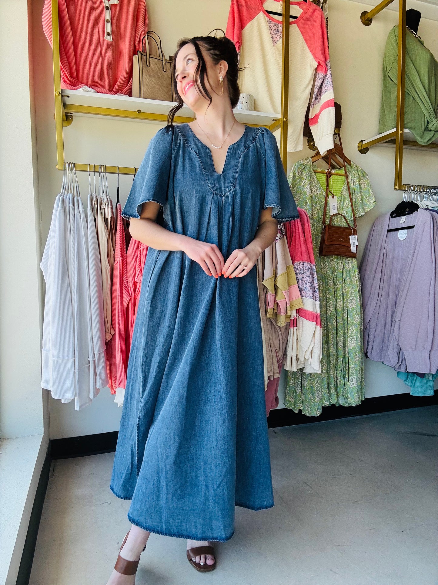 Dark Denim Wing Sleeve Dress