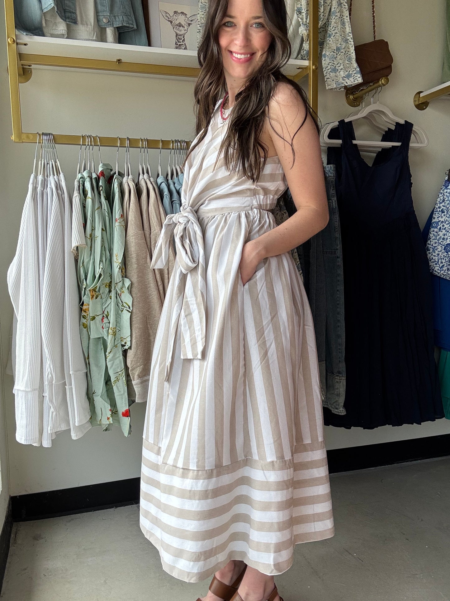 Natural Stripe Midi Dress
