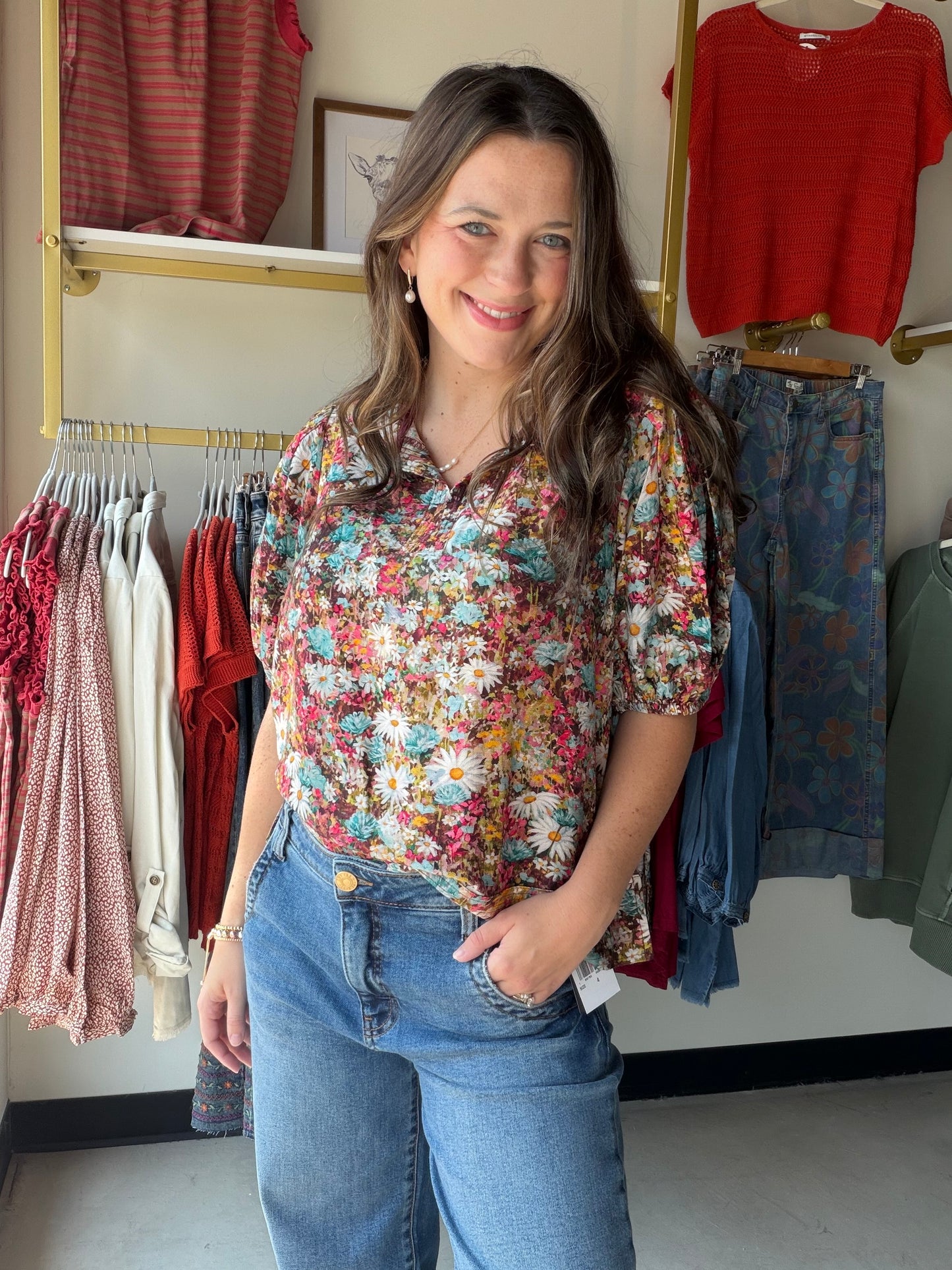 Split Neck Daisy Print Popover