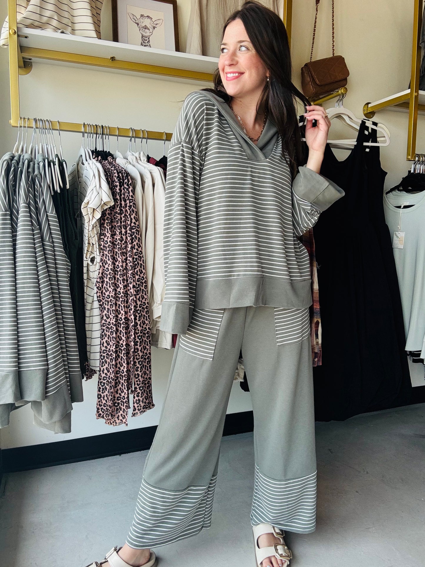 Light Olive Stripe Accent Bottoms