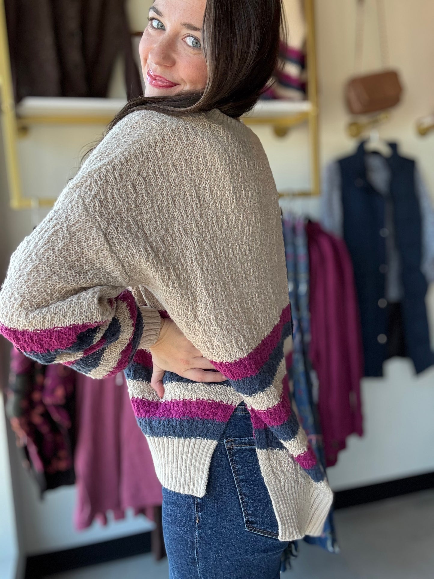 Berry Border Stripe Sweater