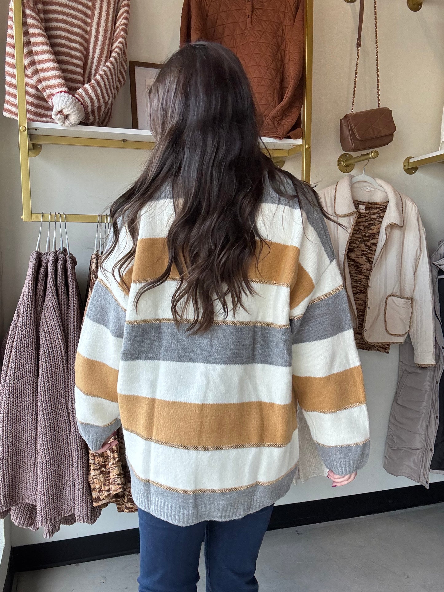 Grey & Mustard Stripe Cardigan