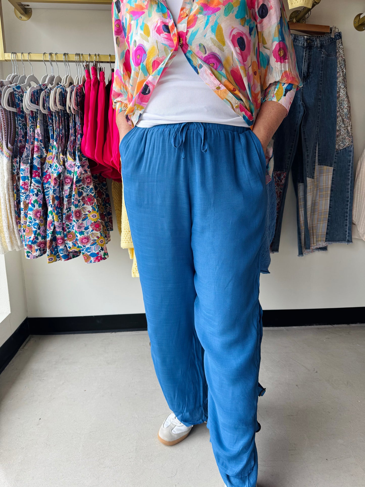 Blue Crinkle Drawstring Pants