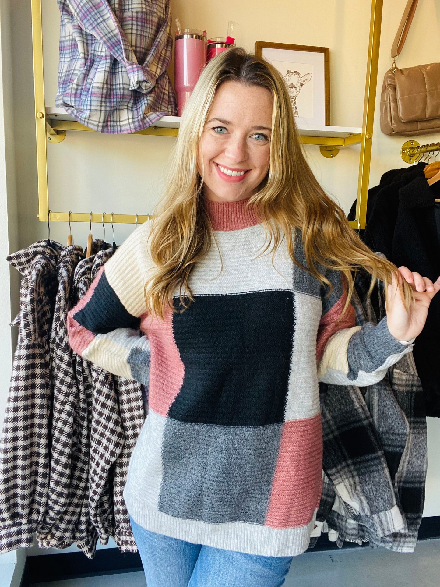 Charcoal Block Mock Neck Sweater