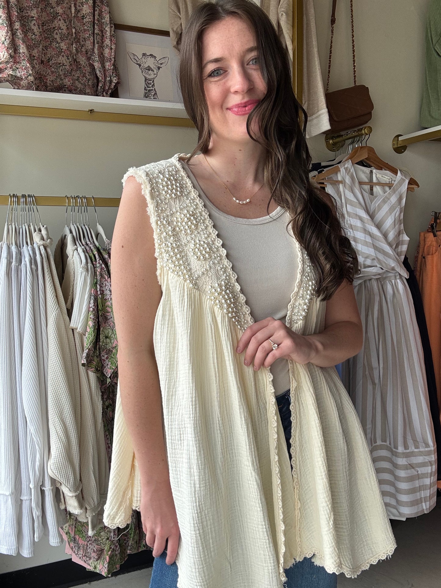 Sleeveless Pearl Cardigan