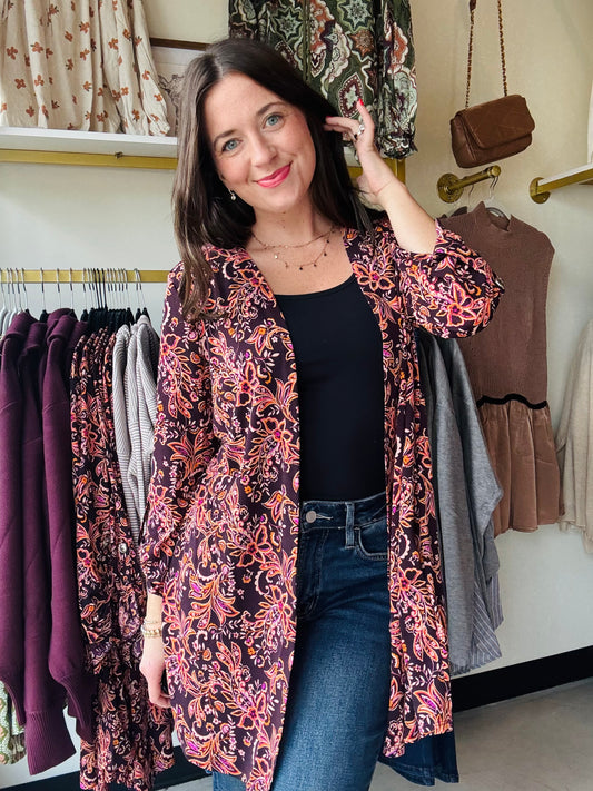 Wine Floral Lizzy Cardigan