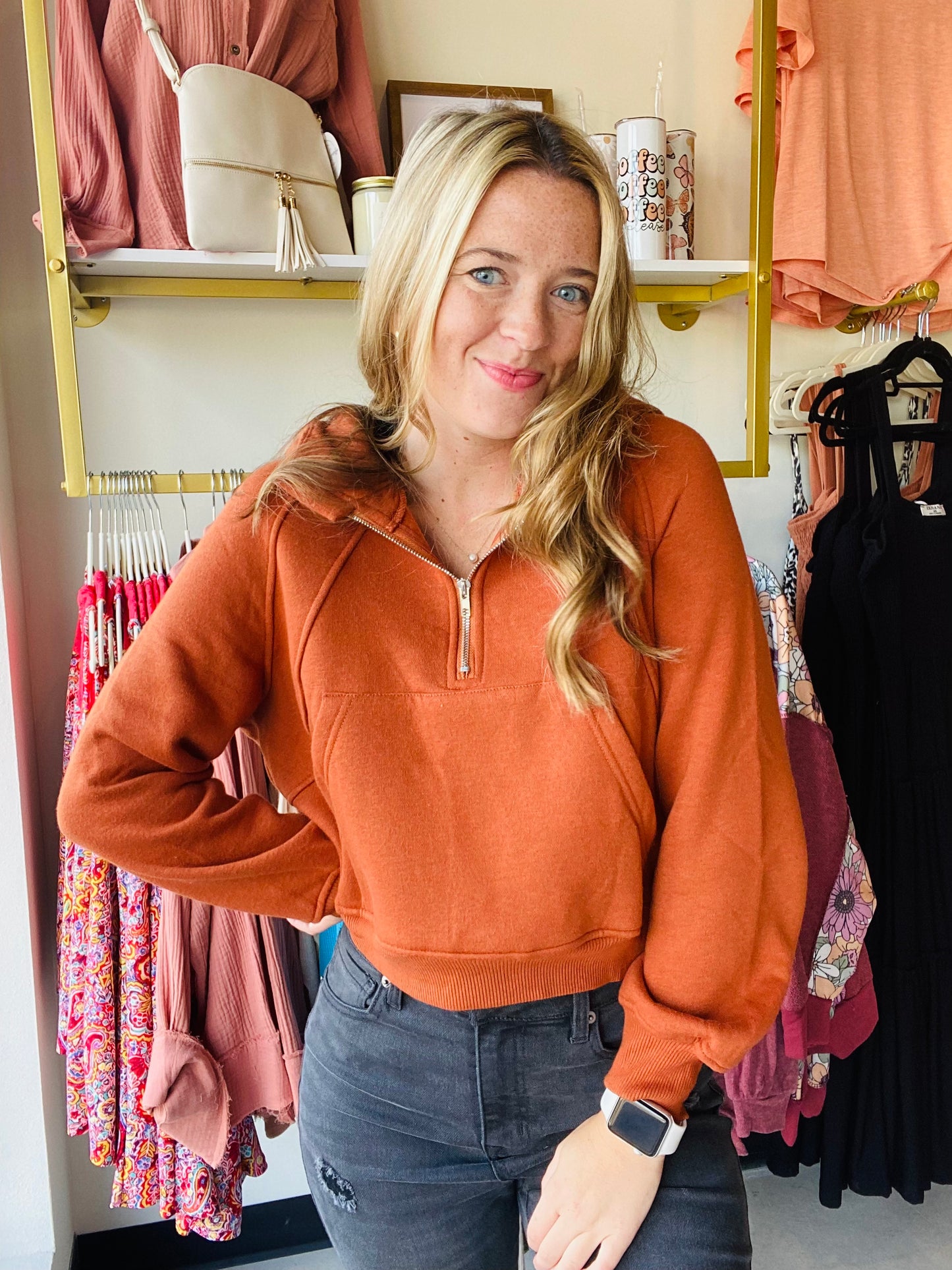 Rust Cropped Hoodie