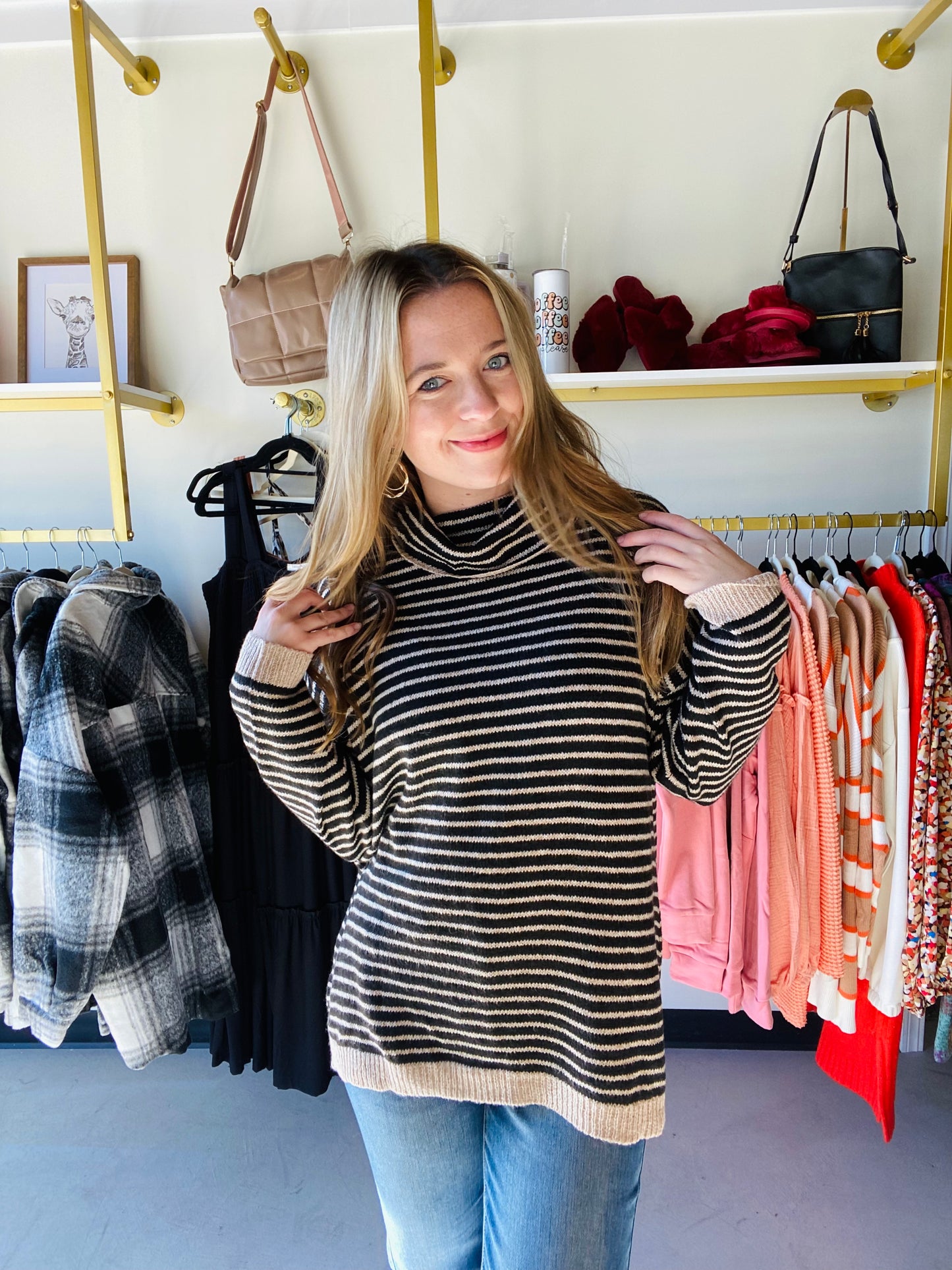 Black and Taupe Cozy Turtleneck