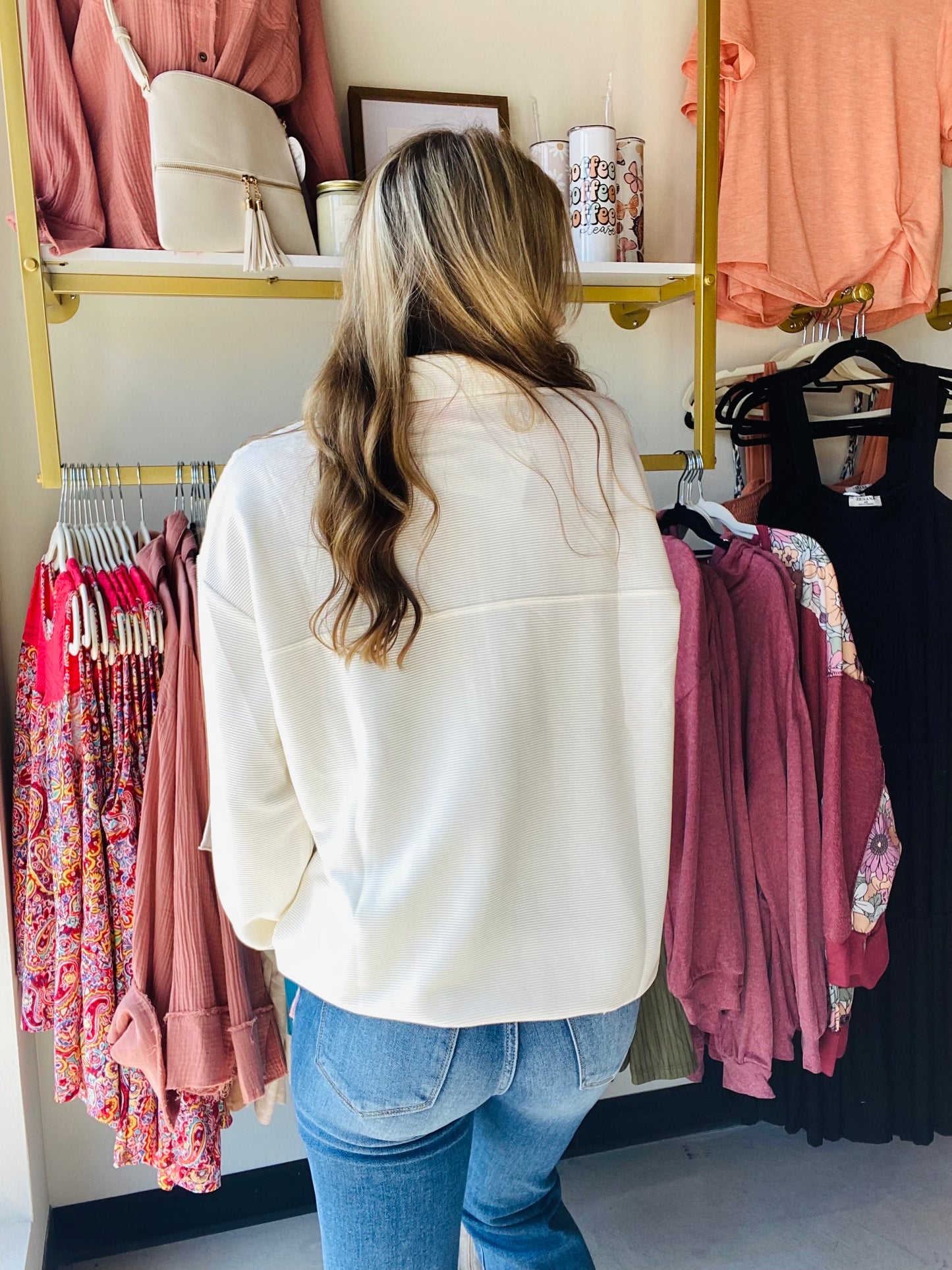 Levi Ivory Ribbed Quarter Zip