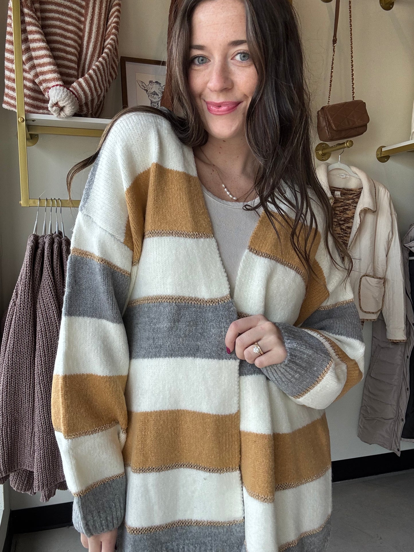 Grey & Mustard Stripe Cardigan