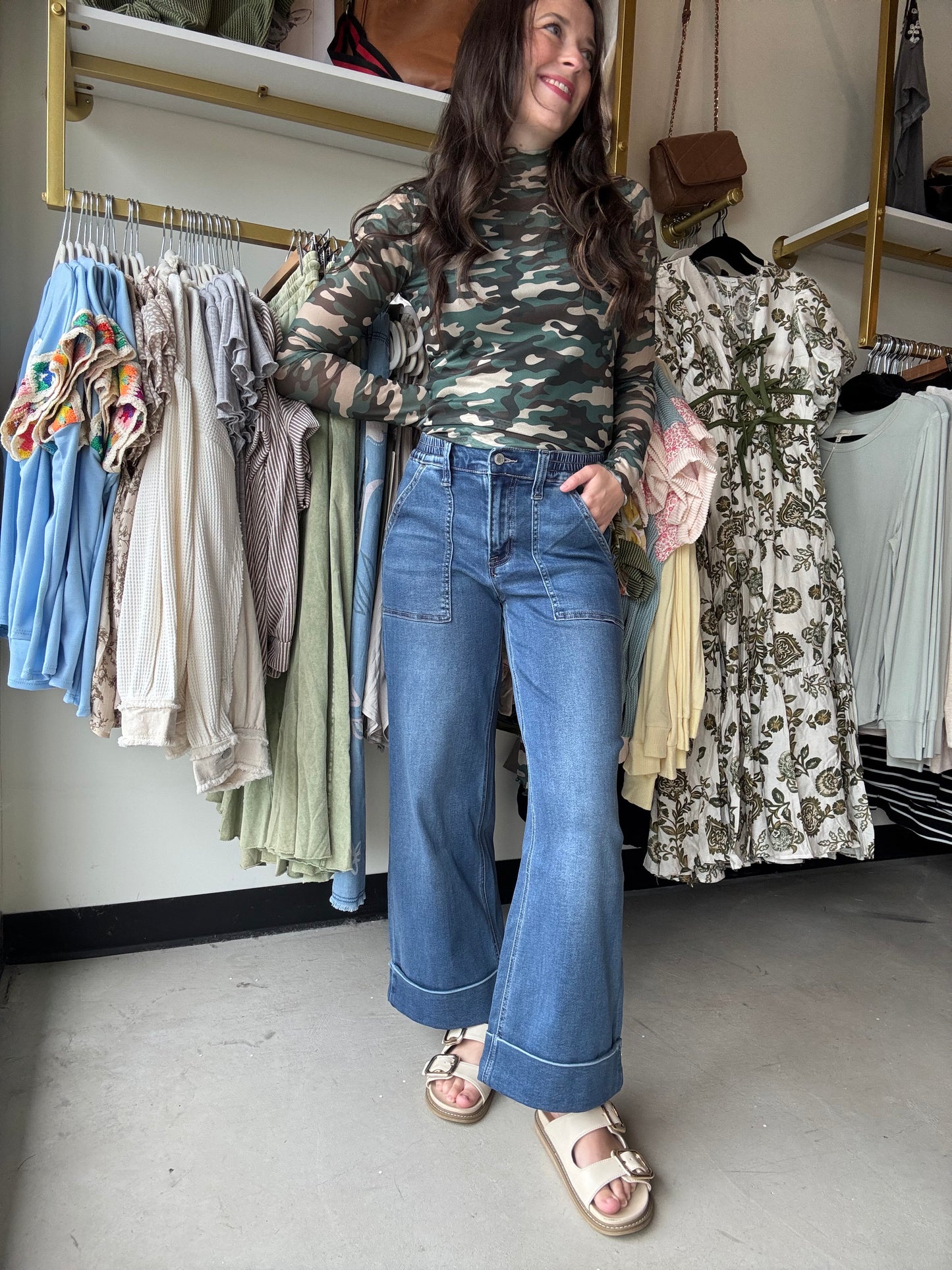 Double Cuff Wide Leg Denim - Vervet