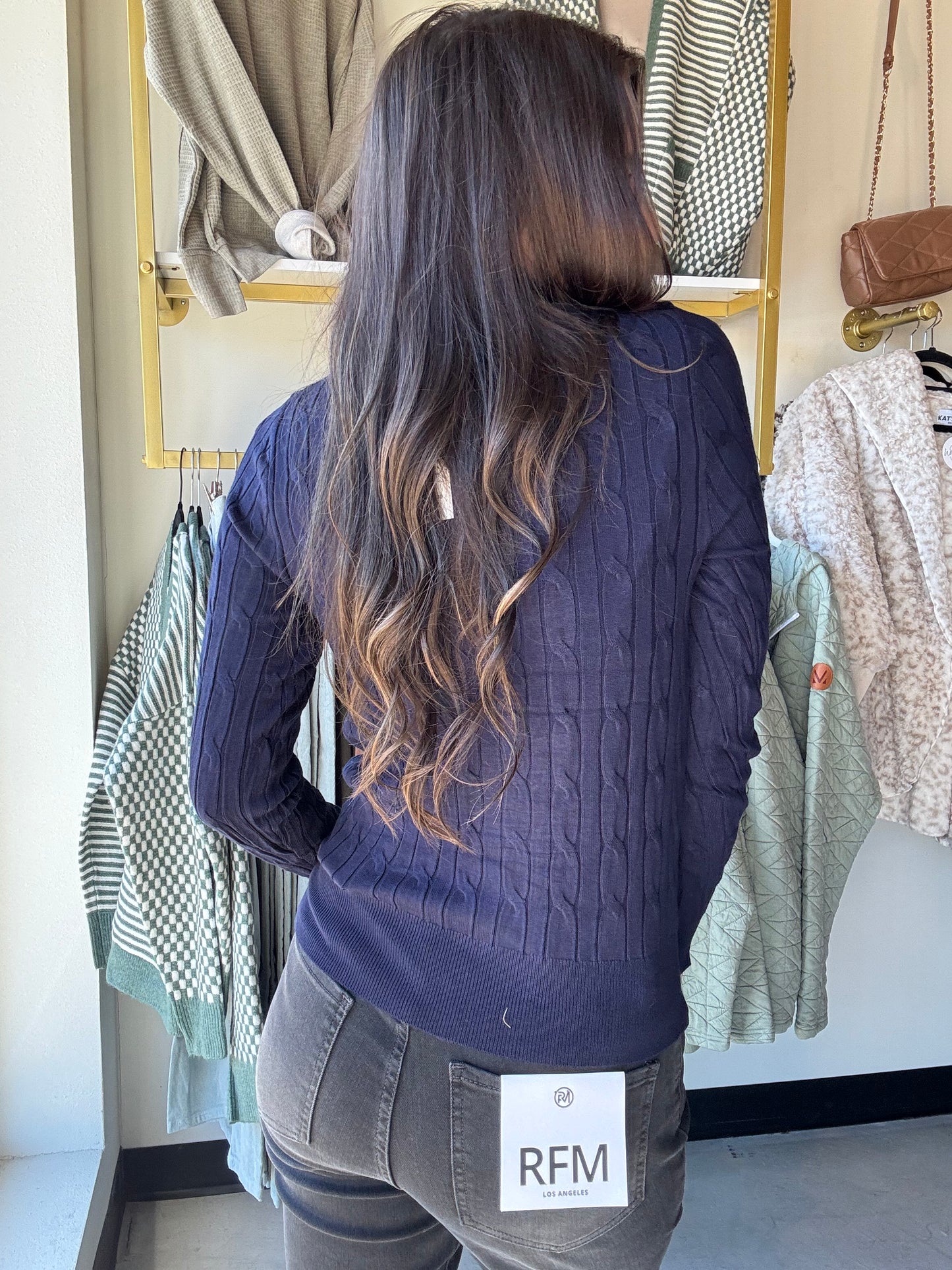 Navy Button Up Cable Knit Cardigan