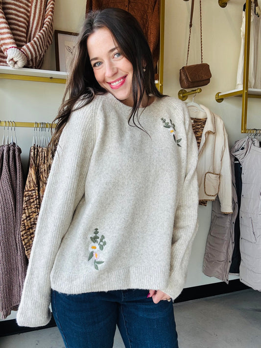 Embroidered Floral Accent Sweater