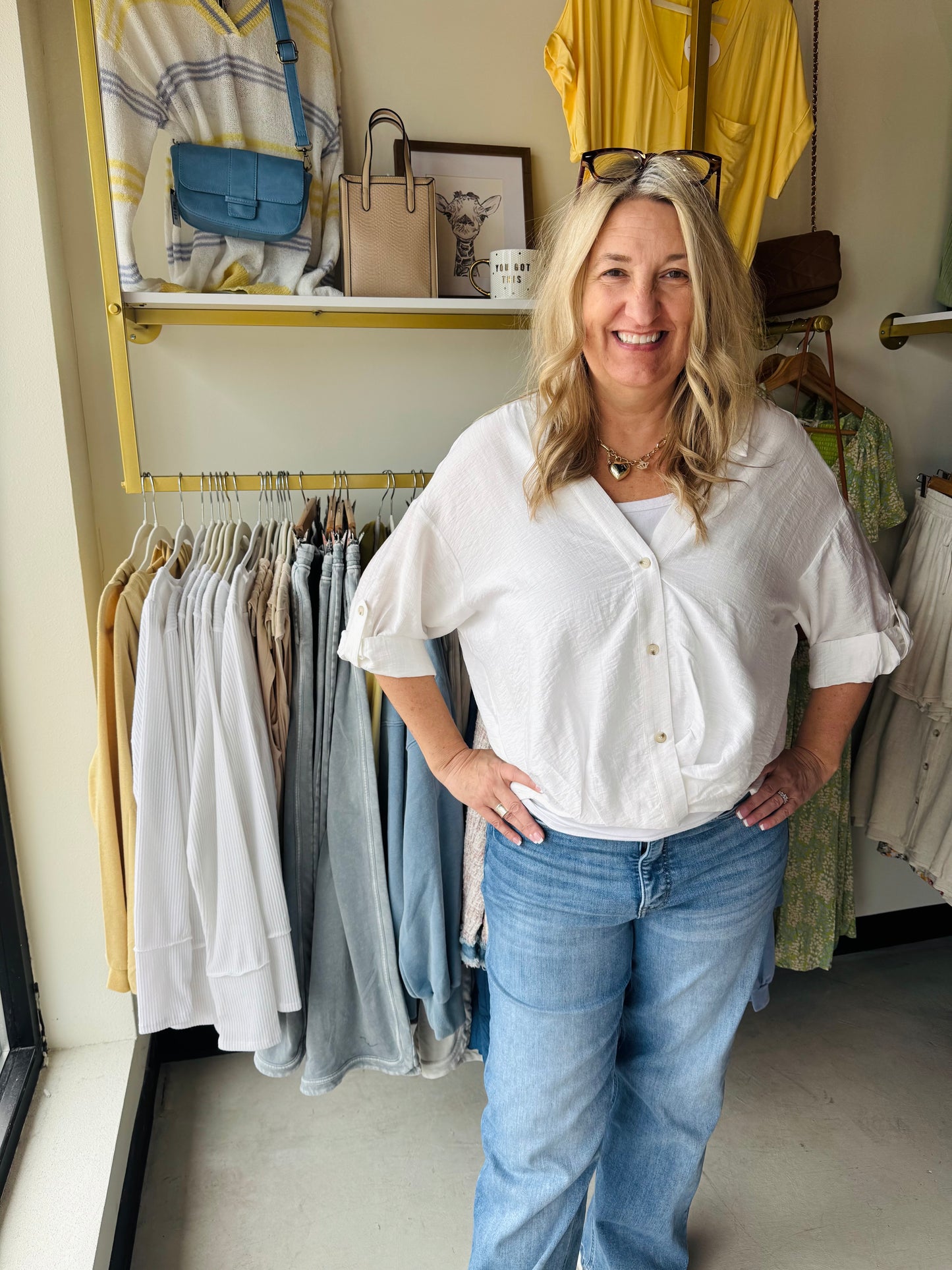 White knotted Tab Button Up