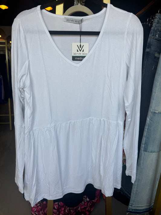 White Ava Peplum Long Sleeve