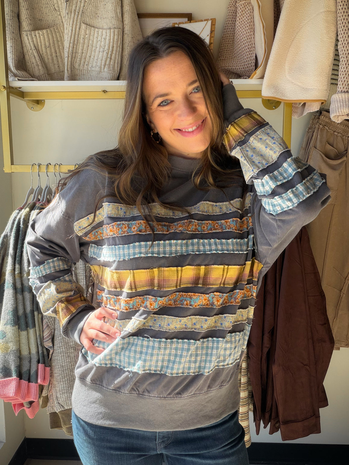 Ash Patch Stripe Crewneck