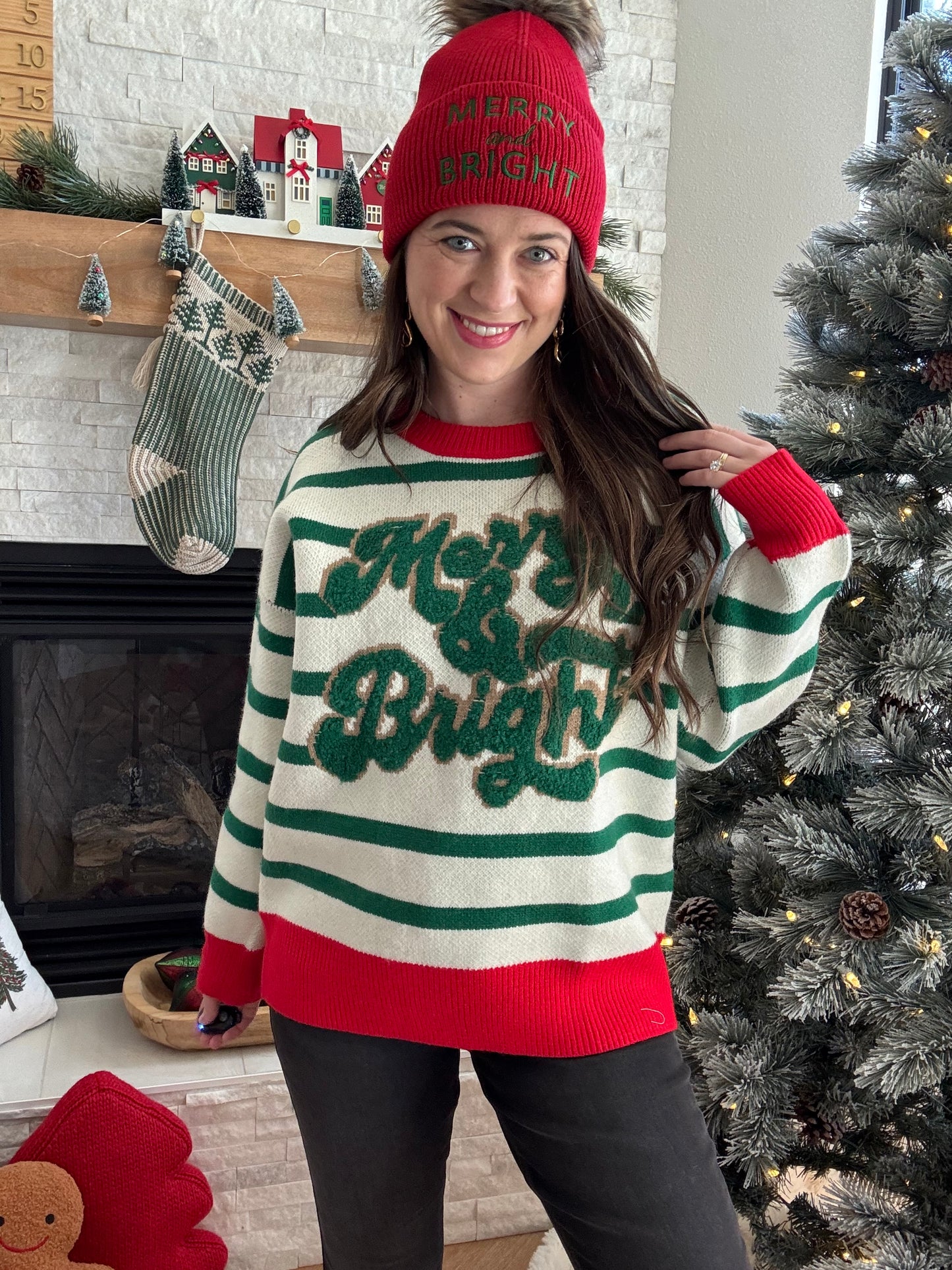Green Stripe Merry & Bright Sweater