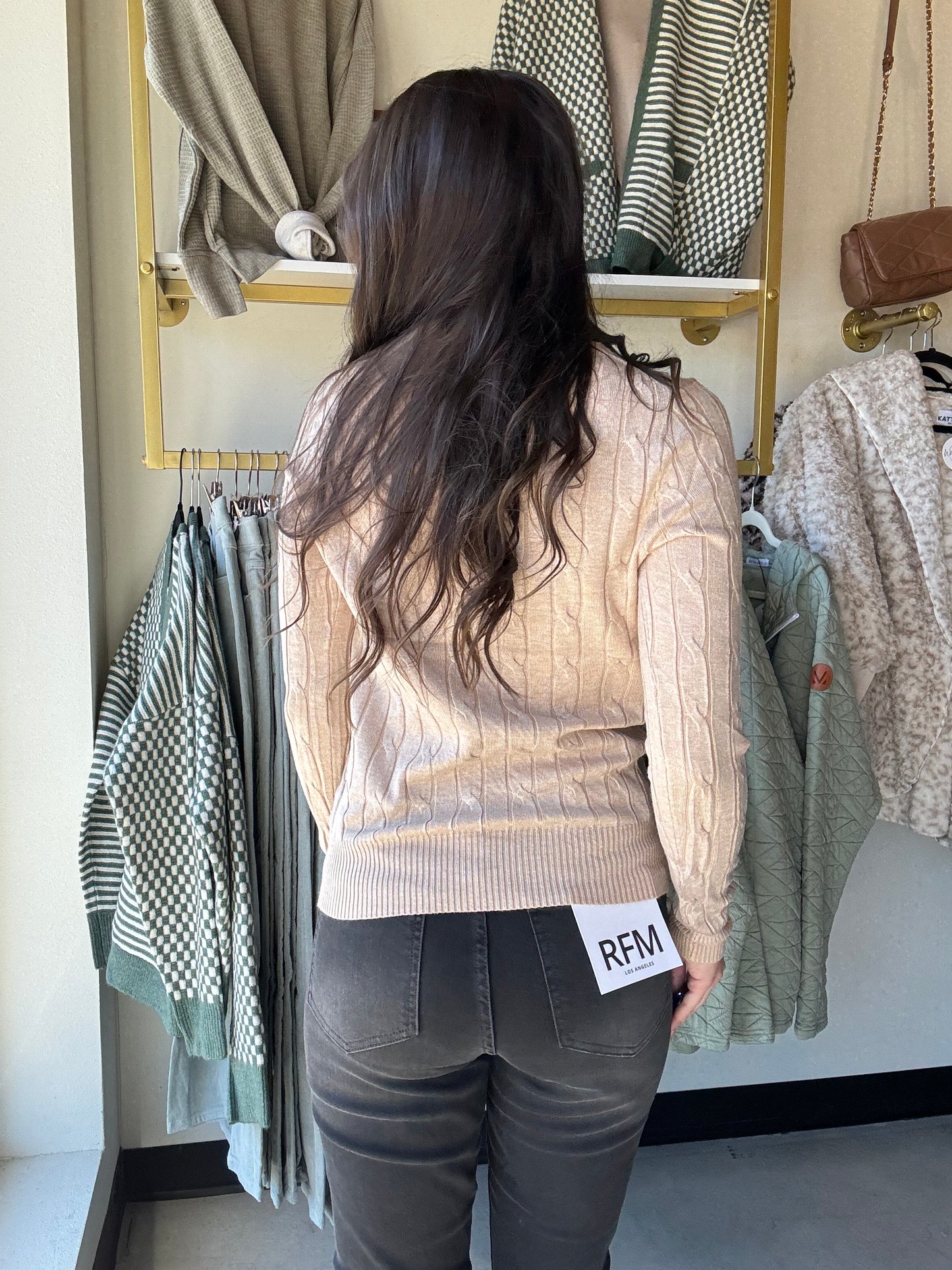 Khaki Cable Knit Crewneck