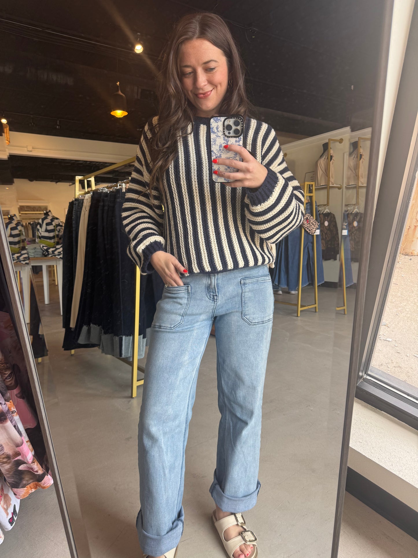 Navy Vertical Stripe Sweater