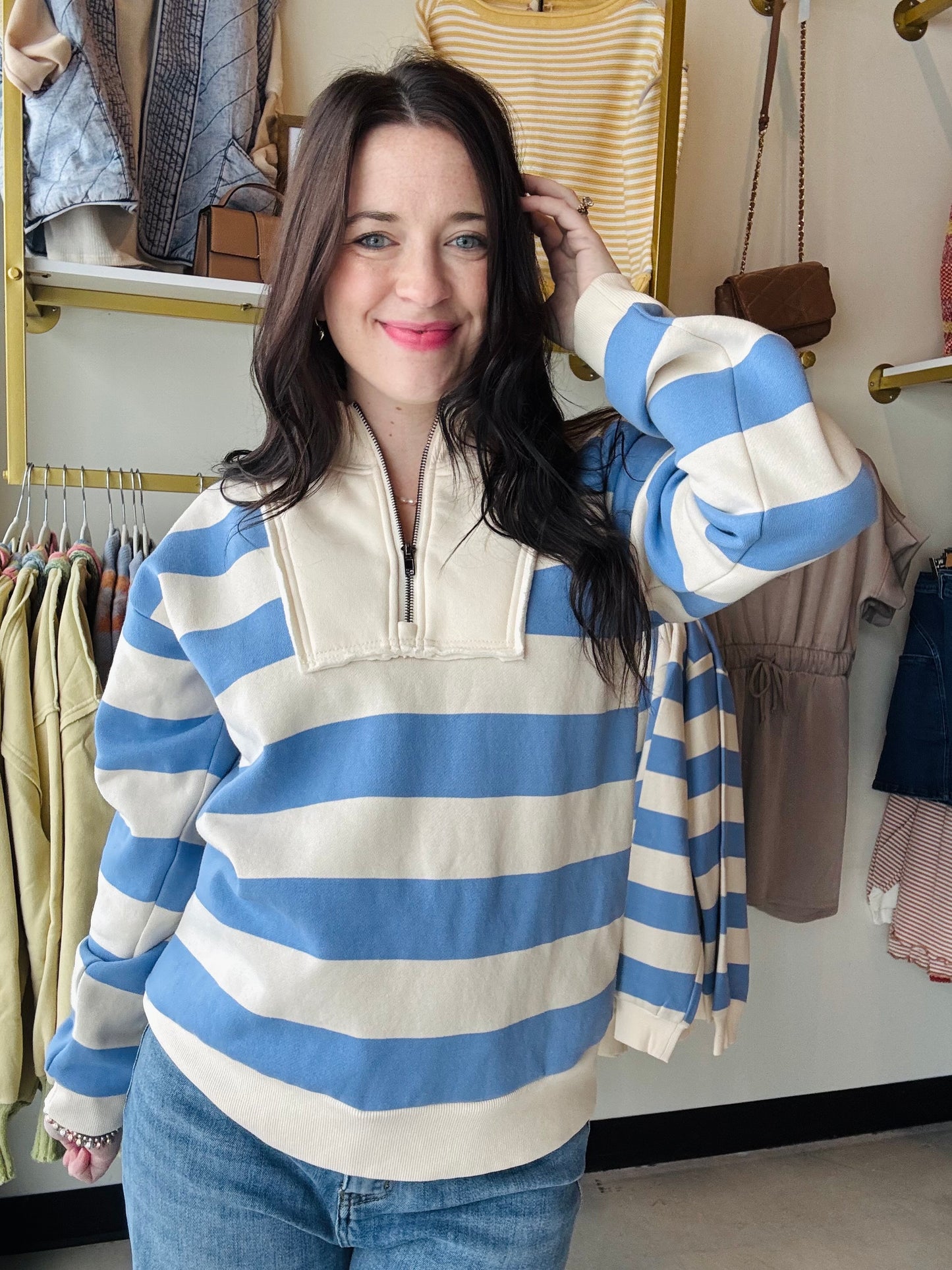 Sky Blue French Terry Half Zip