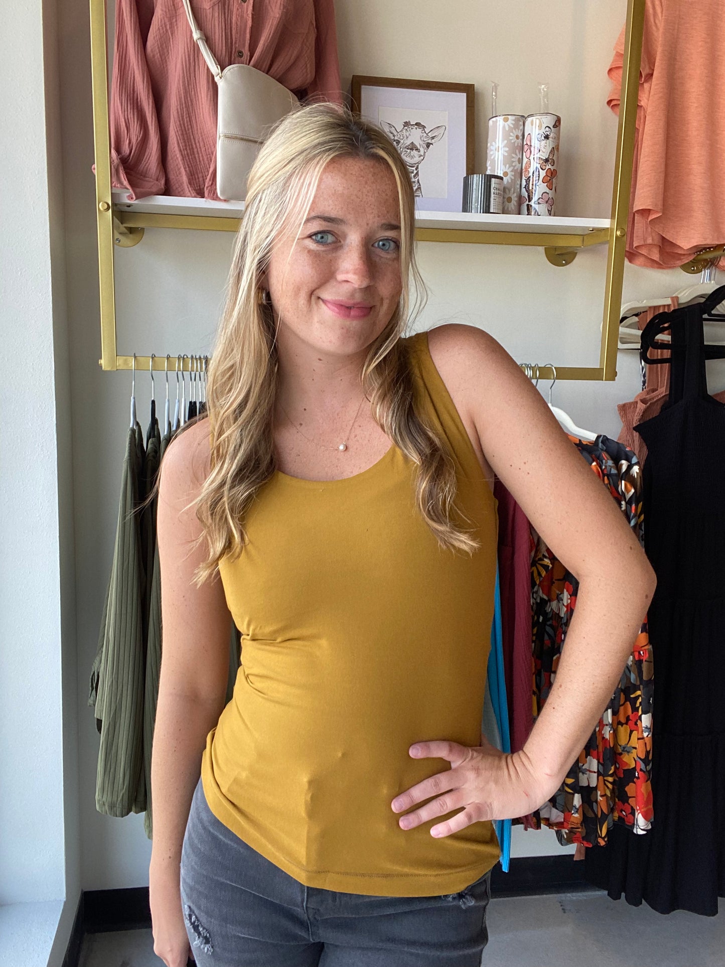 Mustard Scoop Neck Buttery Soft Tank