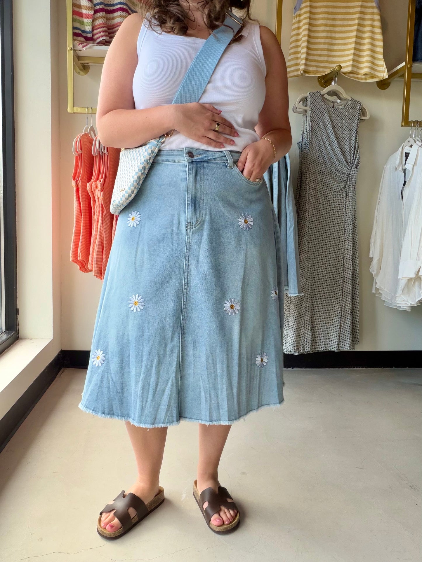 Daisy Embroidered Denim Skirt