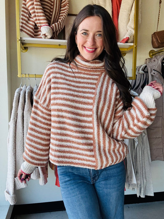 Mocha Asymmetric Stripe Sweater