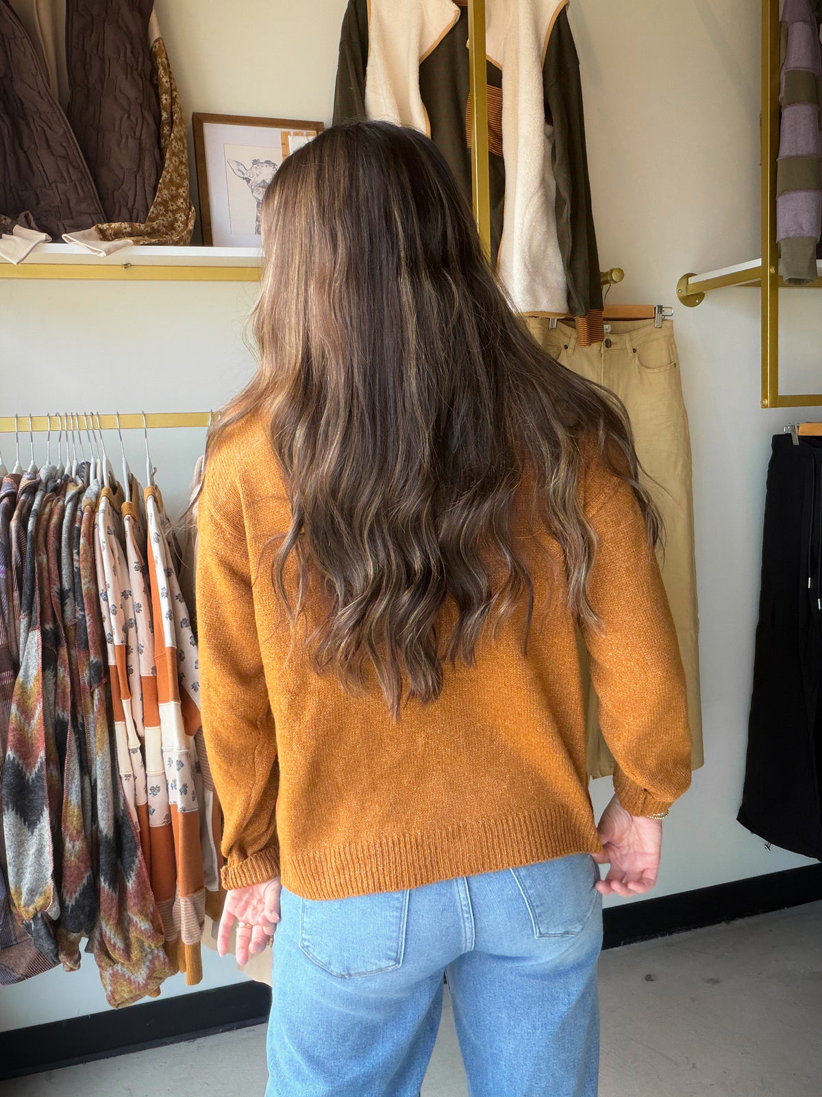 Camel Rib Accent Button Up Cardigan