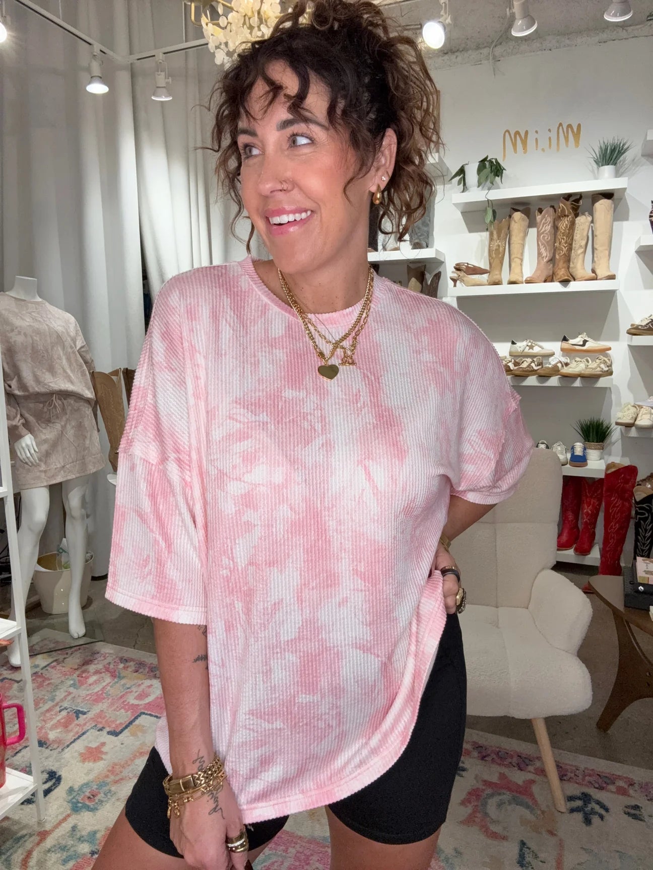 Camo Wave Ribbed Tee- Light Pink