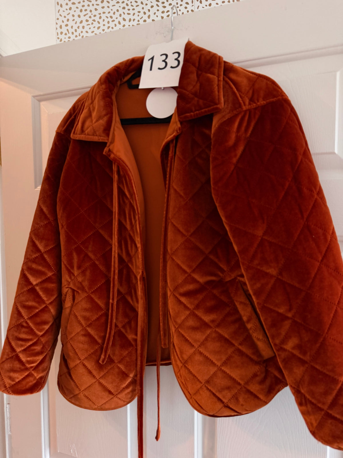 Rust Quilted Tie Front Coat