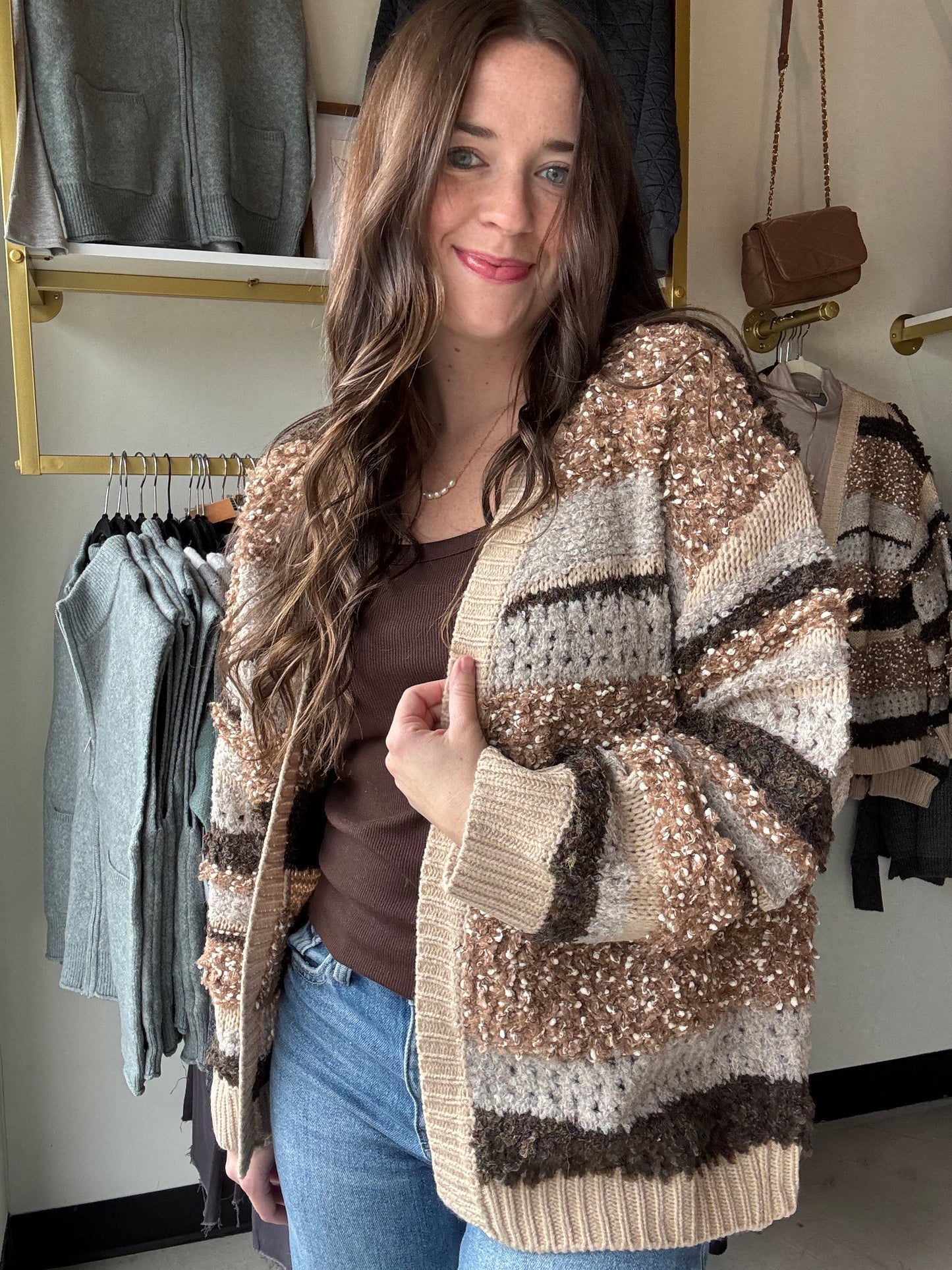 Taupe Textured Stripe Cardigan