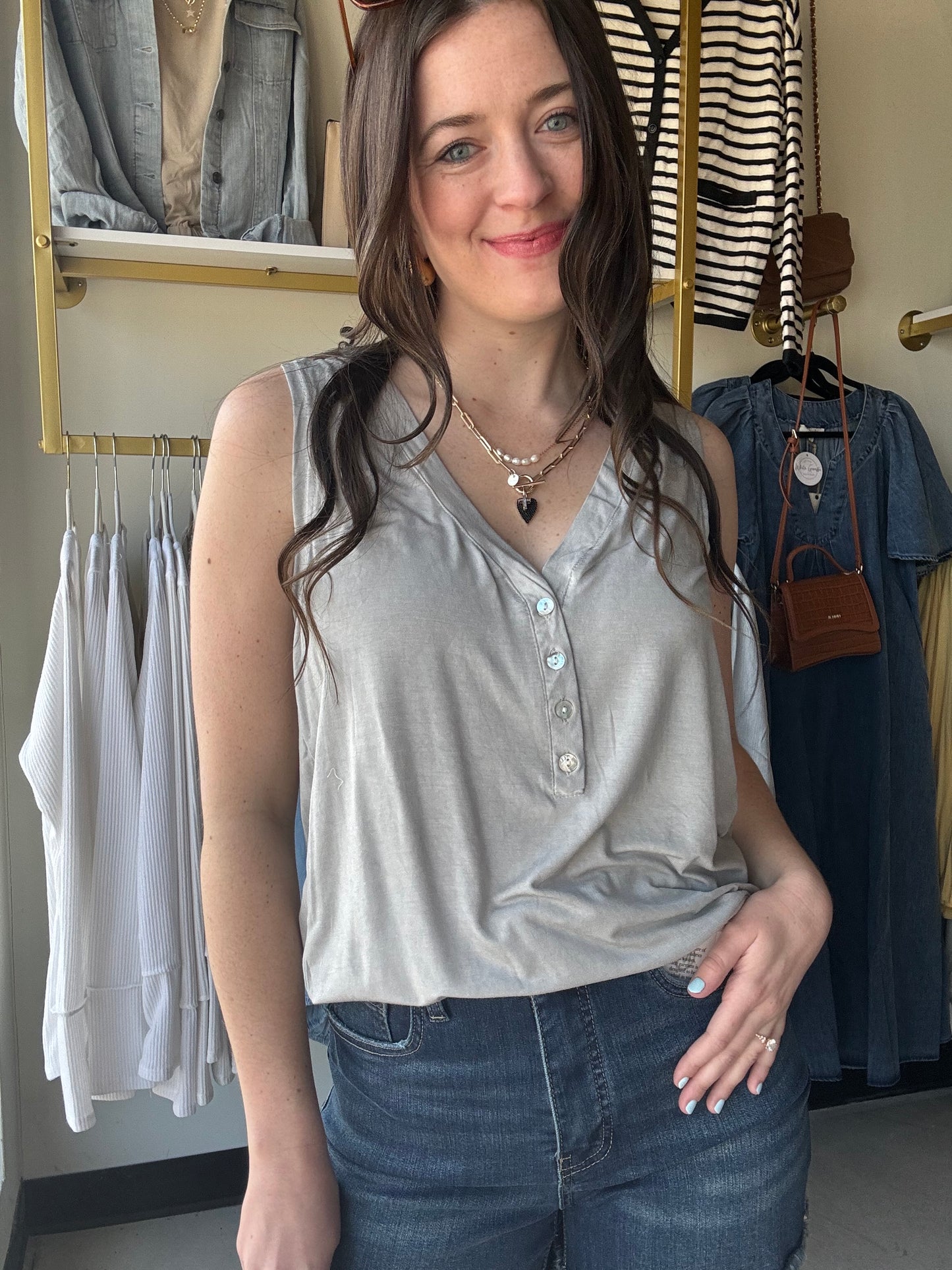 Dove Grey Button Tank