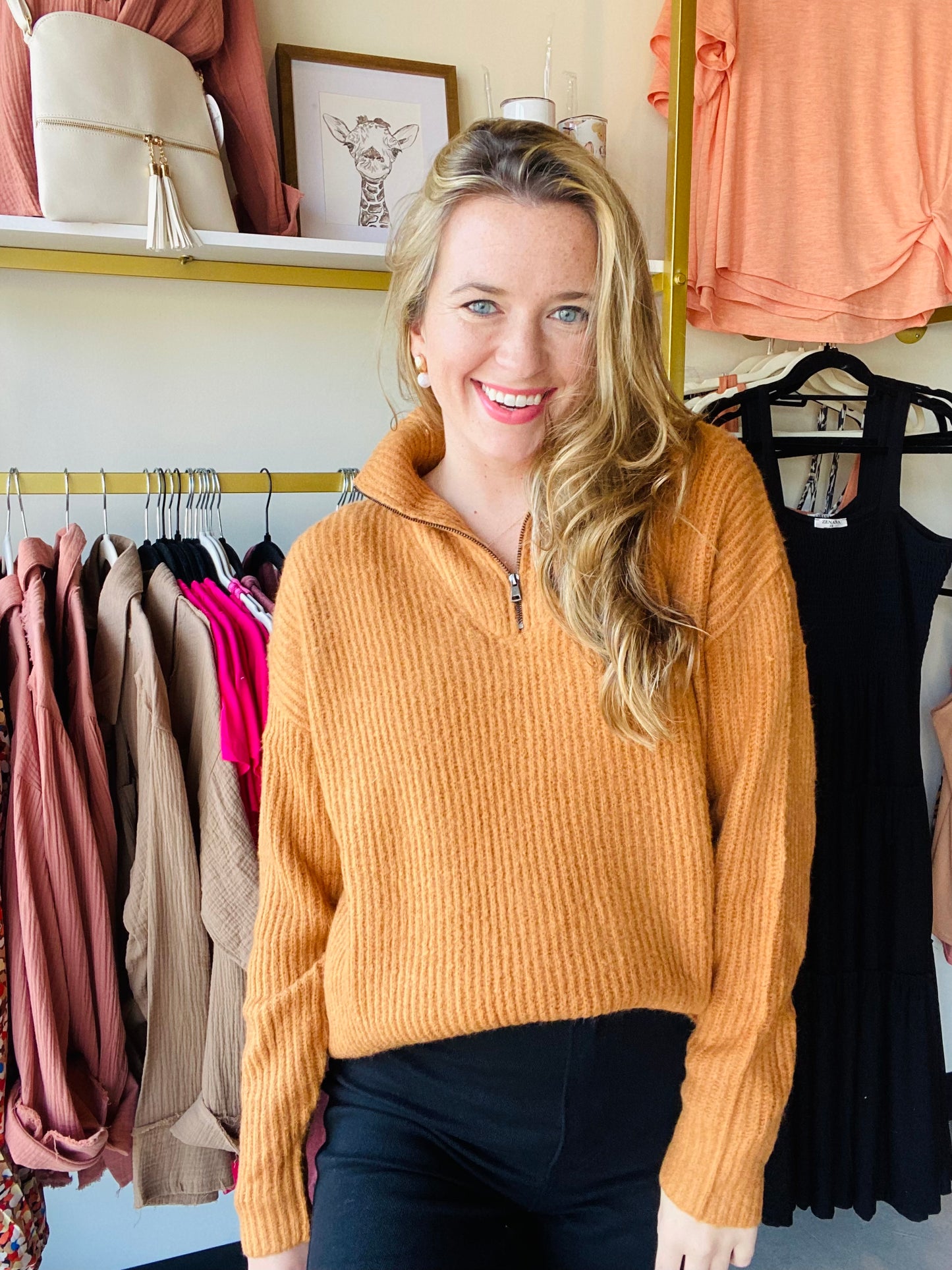 Brown Quarter Zip Knitted Sweater