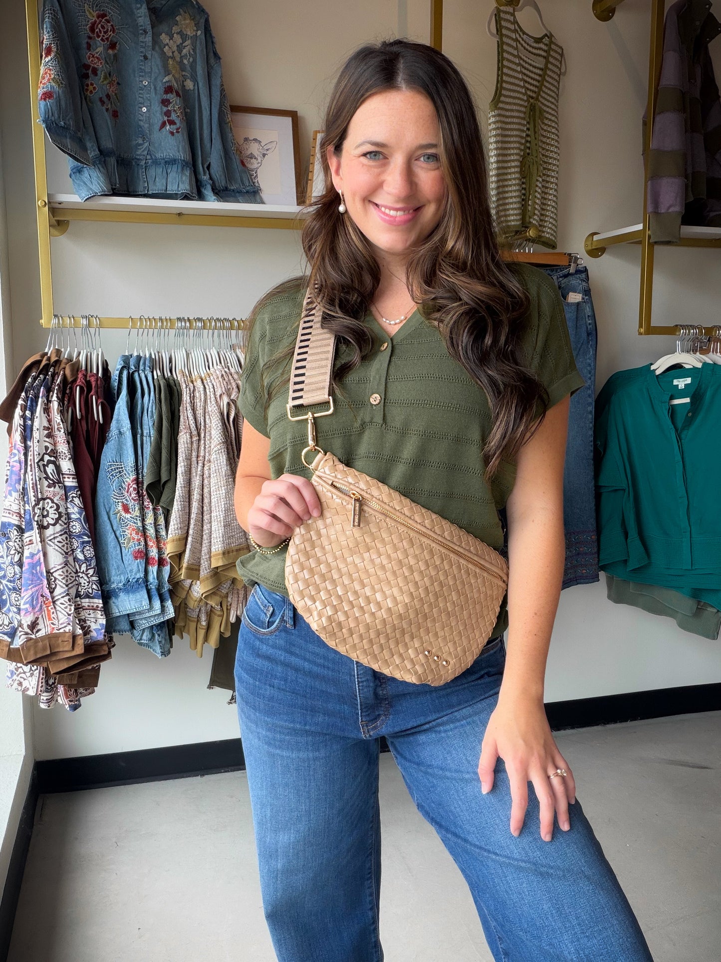 Olive Pointelle Stripe Sweater
