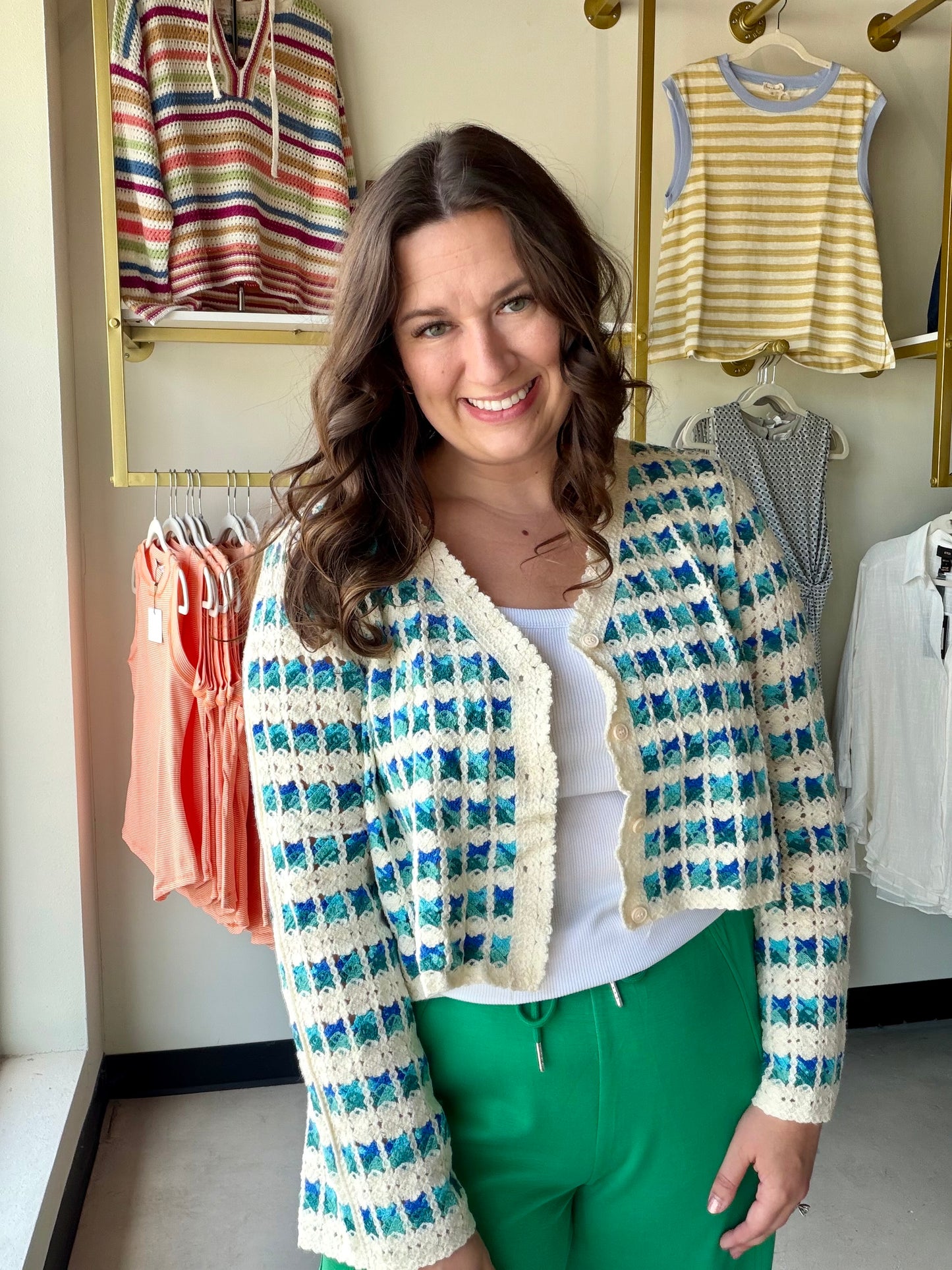 Blue Scalloped Crochet Cardigan