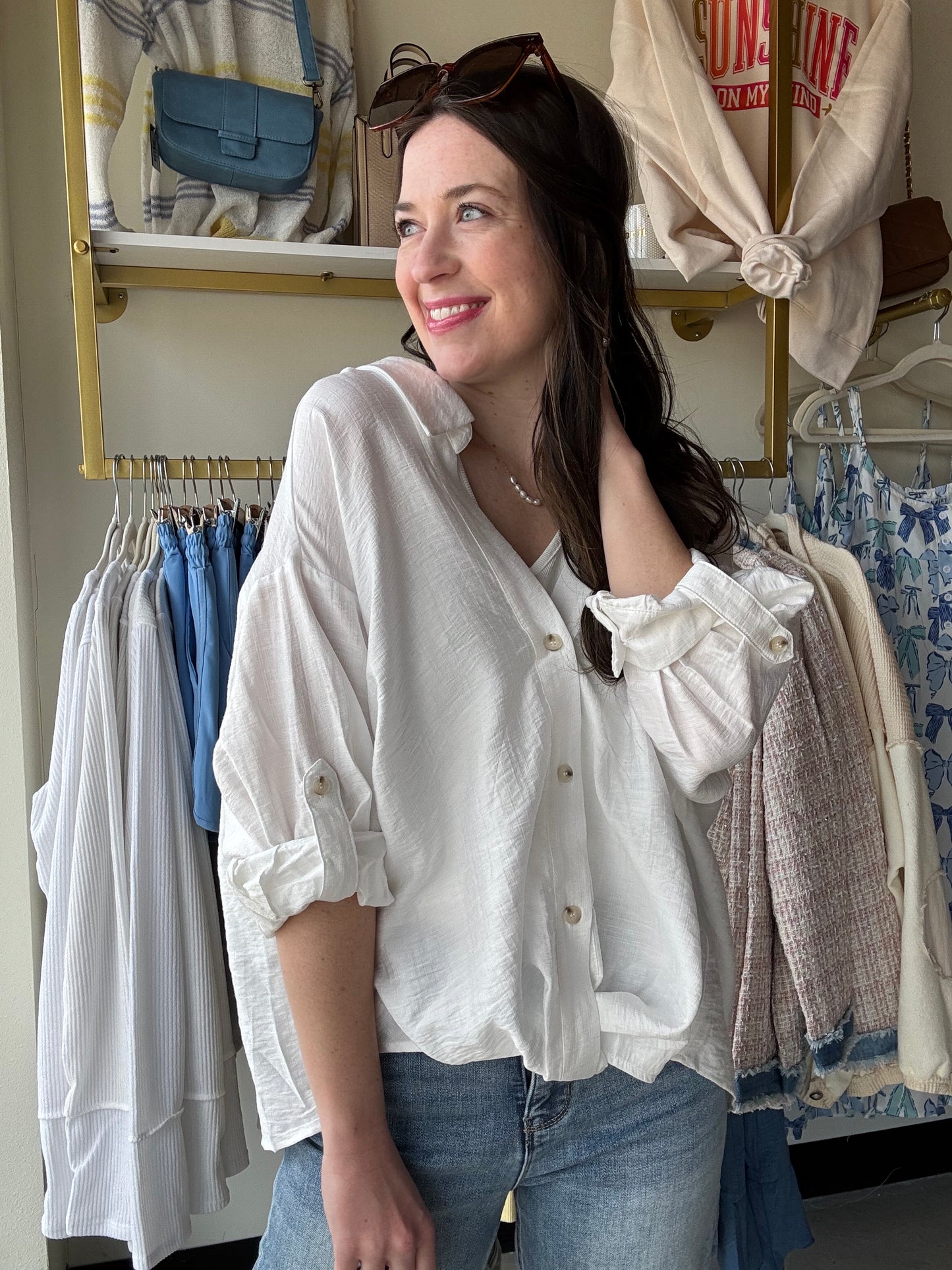 White knotted Tab Button Up