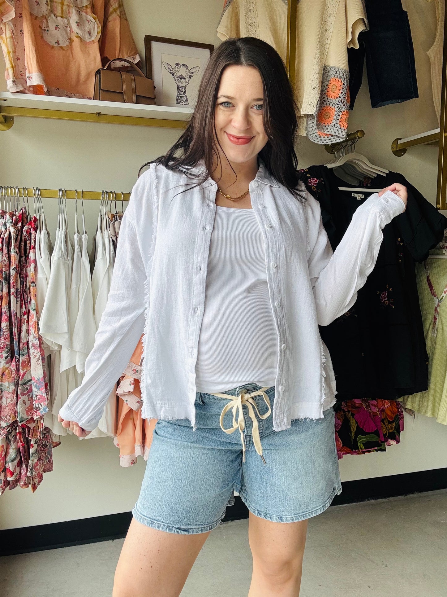 Light Wash Relaxed Front Tie Shorts