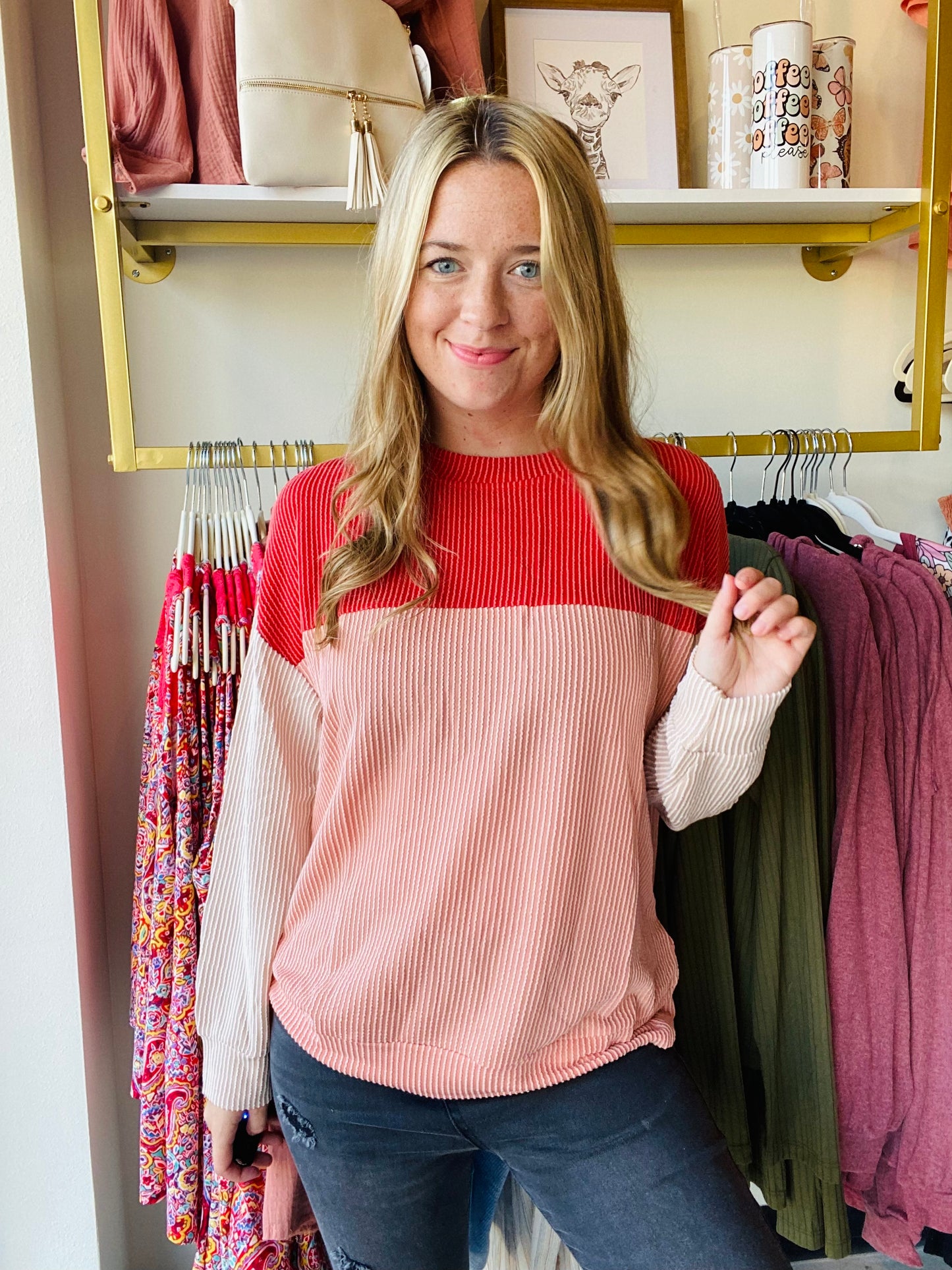 Red Block Ribbed Longsleeve