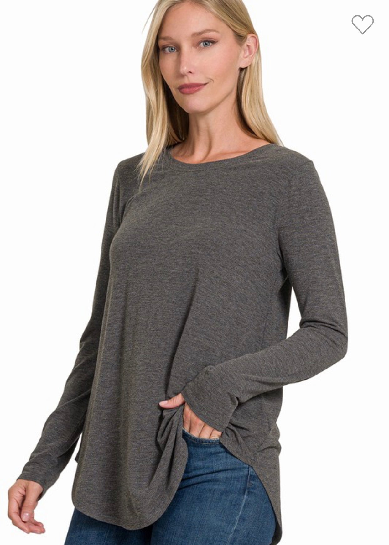 Ash Grey Scoop Neck Long Sleeve