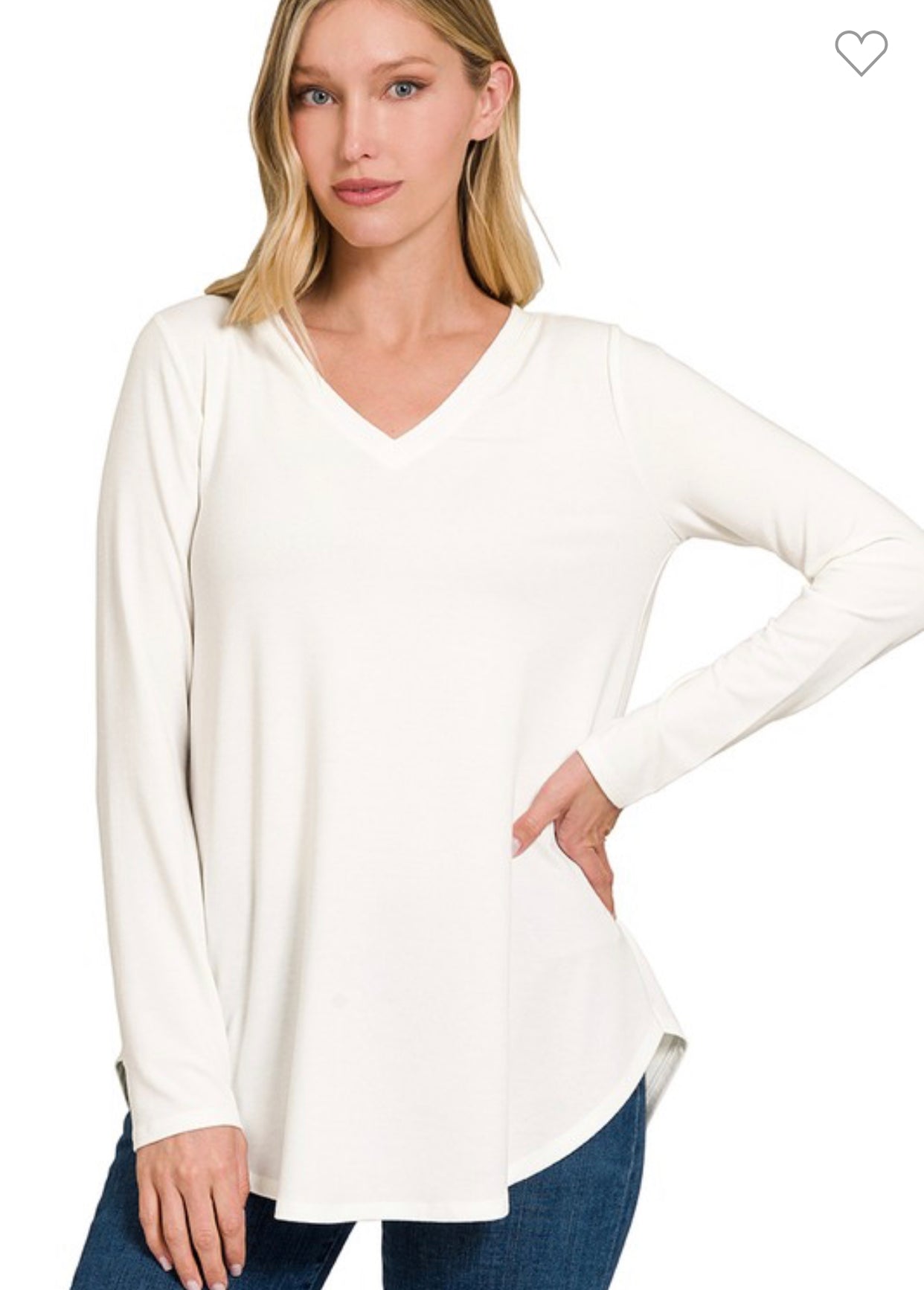 Off White V Neck Long Sleeve