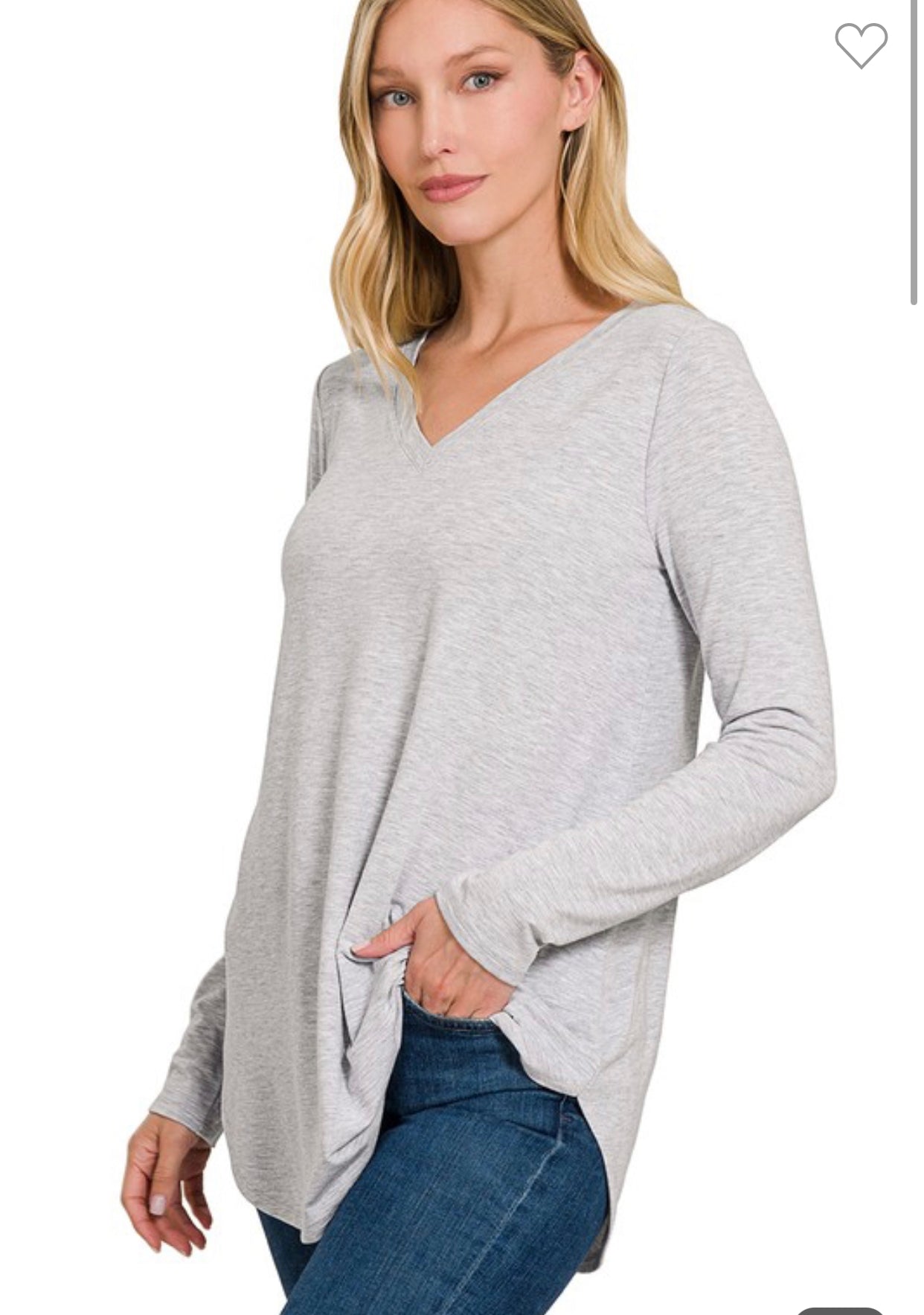 Light Grey V Neck Long Sleeve