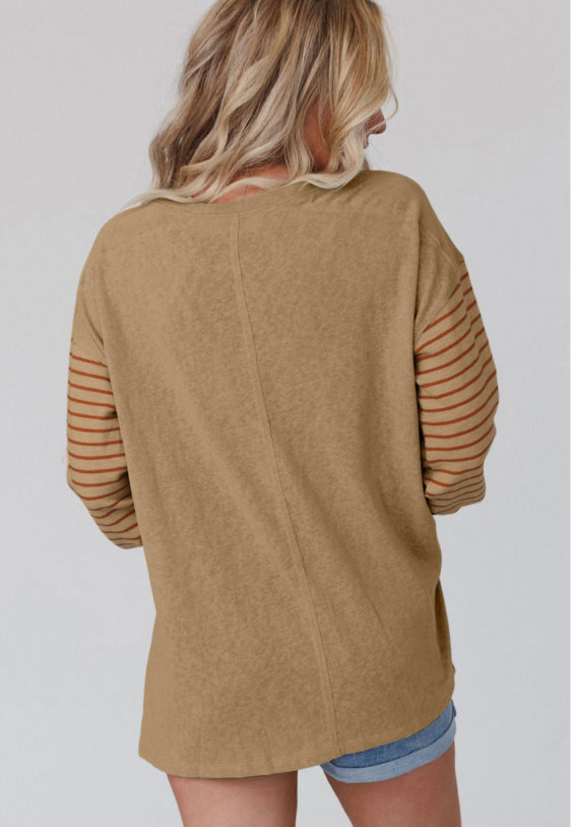 Casual Striped Tan and Brown Long Sleeve