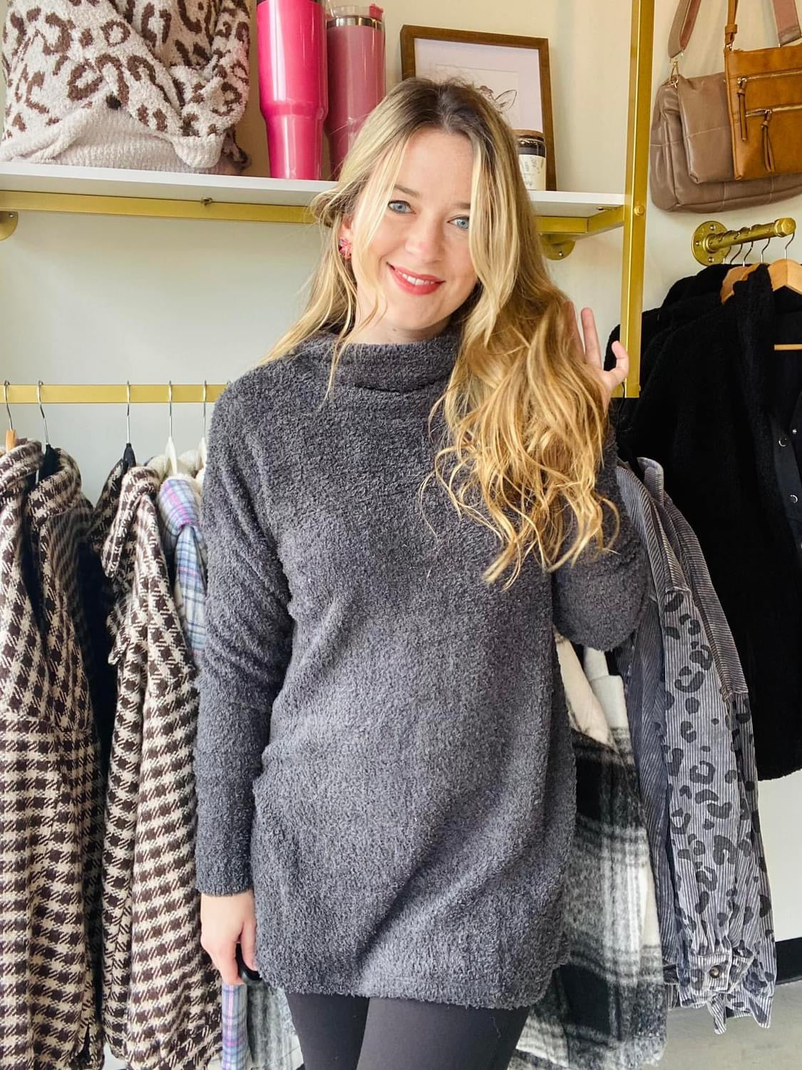 Boucle Knit Charcoal Turtleneck