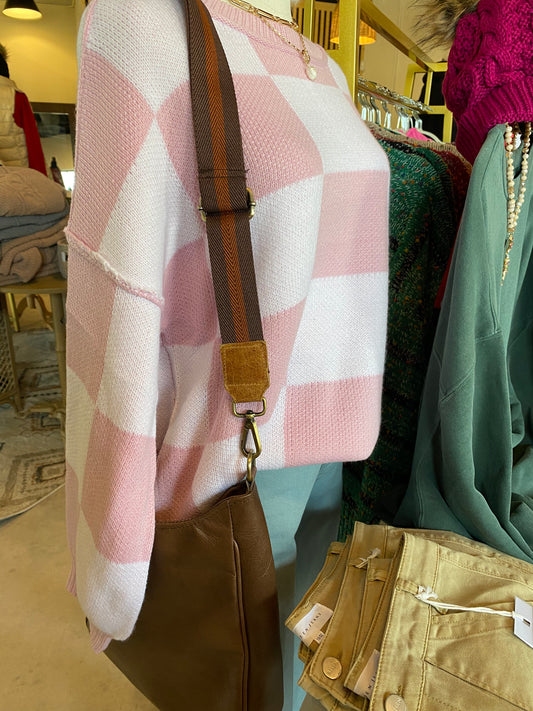 Genuine Leather Crossbody- Striped Strap