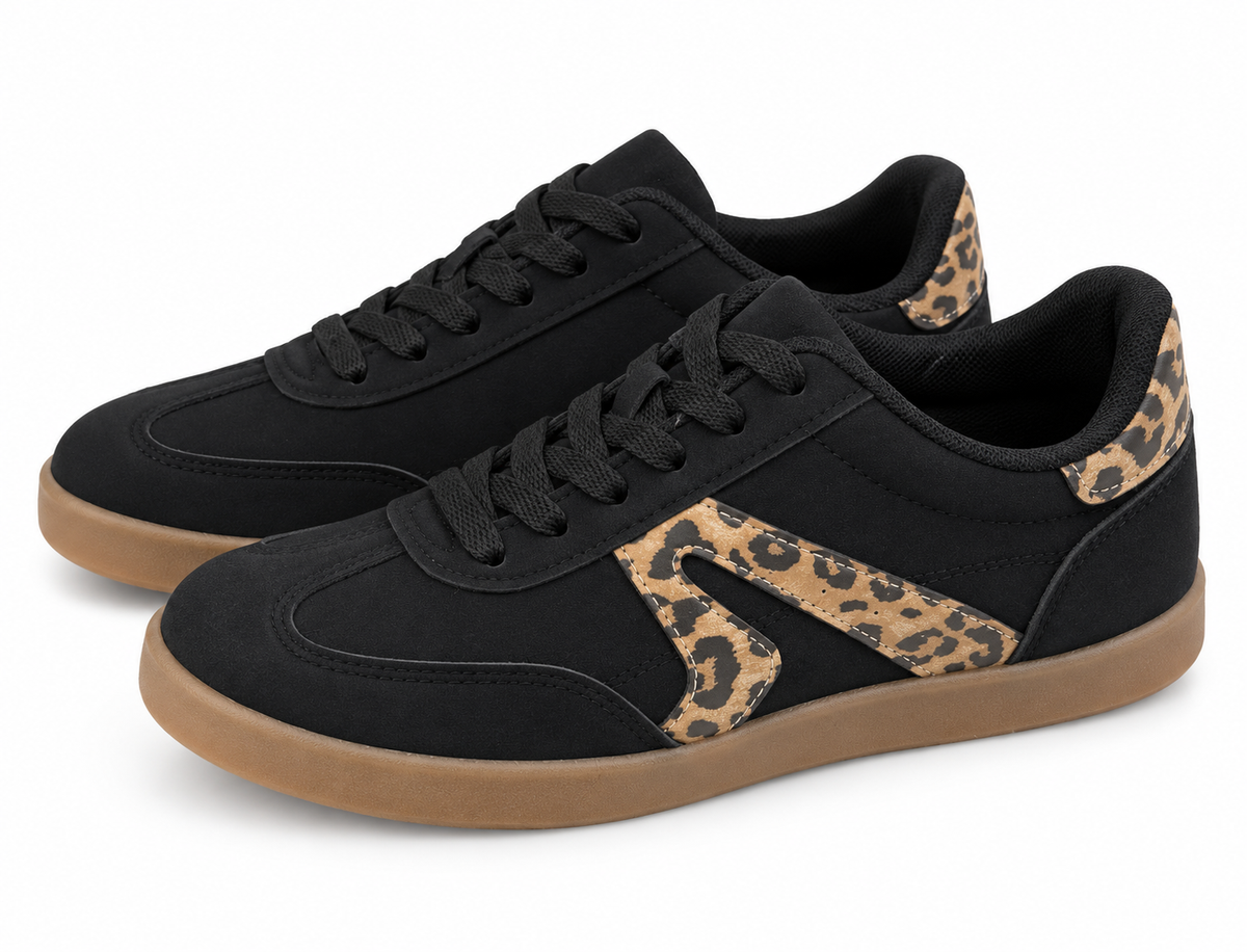 Black Leopard Accent Sneakers