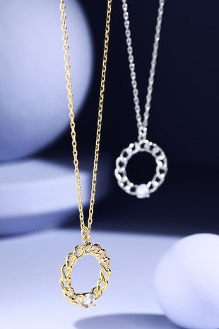 Chain Link Necklace with Circle Pendant